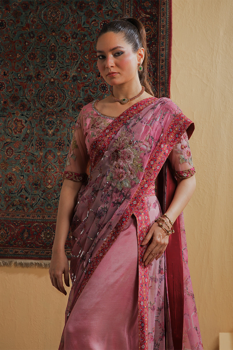 Shamaeel Ansari | Majestic Legacy | Rosewood Zari Fusion Saree by Shamaeel Ansari - Designer Dress  - Type : Ladies Clothes - Available at Libayah - 100% Original 