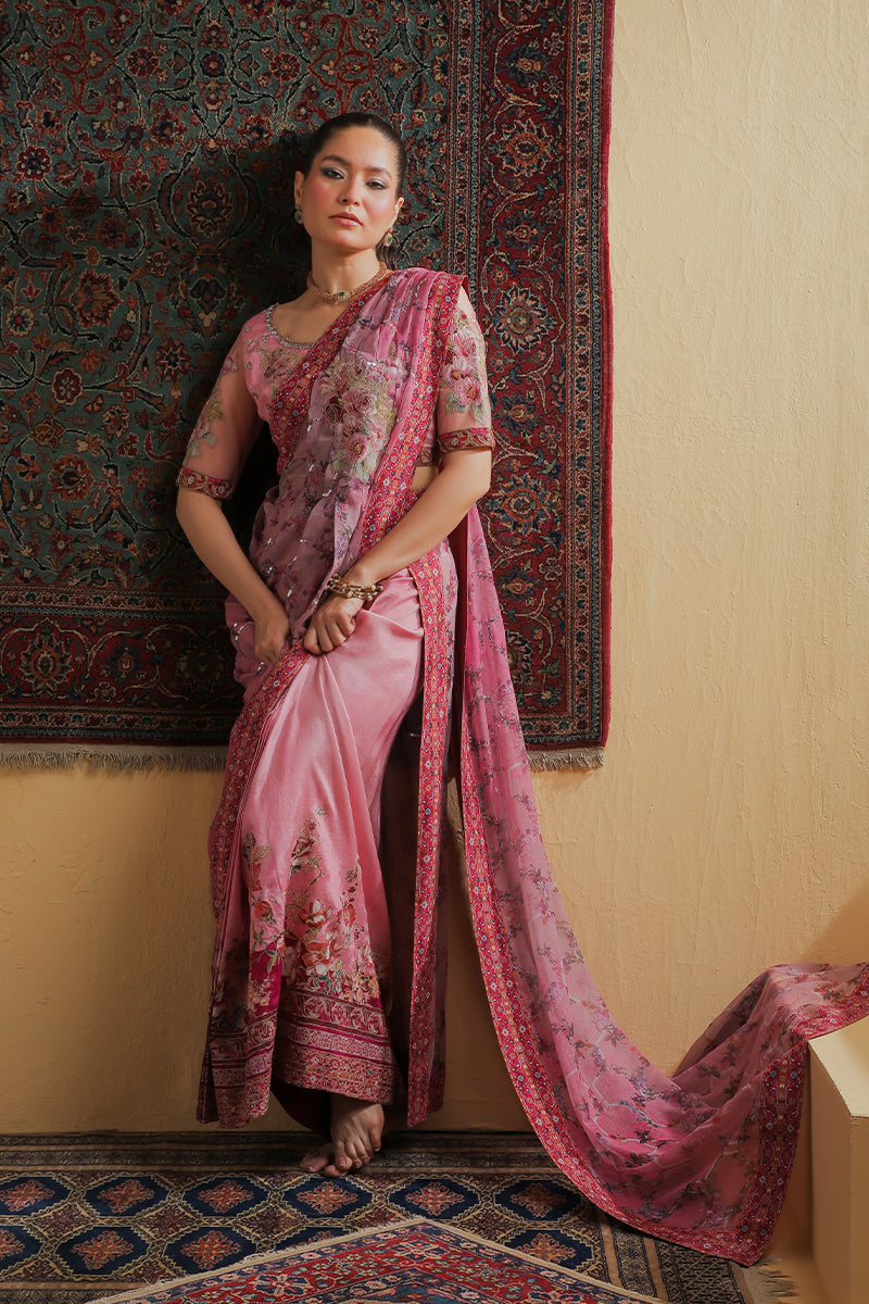 Shamaeel Ansari | Majestic Legacy | Rosewood Zari Fusion Saree by Shamaeel Ansari - Designer Dress  - Type : Ladies Clothes - Available at Libayah - 100% Original 