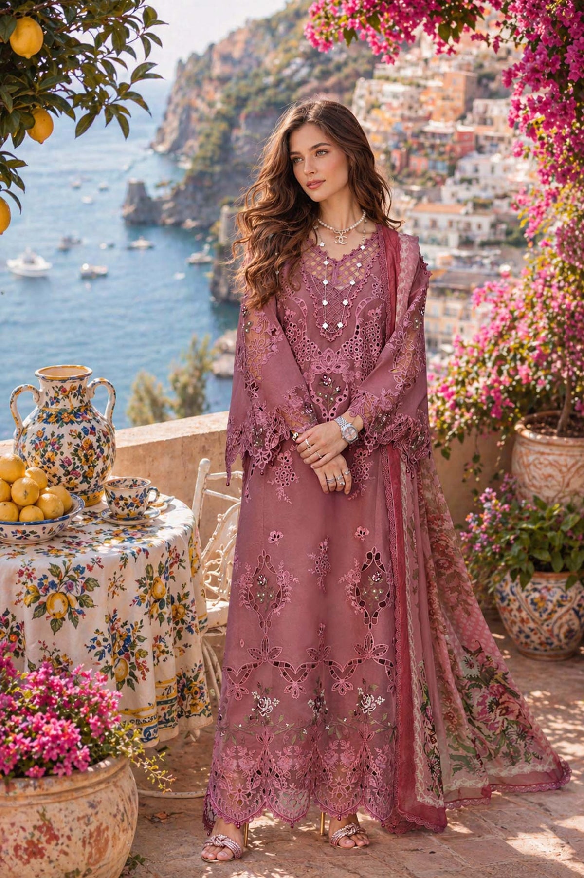 Noor by Saadia Asad | Luxury Eid Schiffli Laserkari 26 | D1 -Rose Allure by Noor by Saadia Asad - Designer Dress  - Type : Ladies Clothes - Available at Libayah - 100% Original 