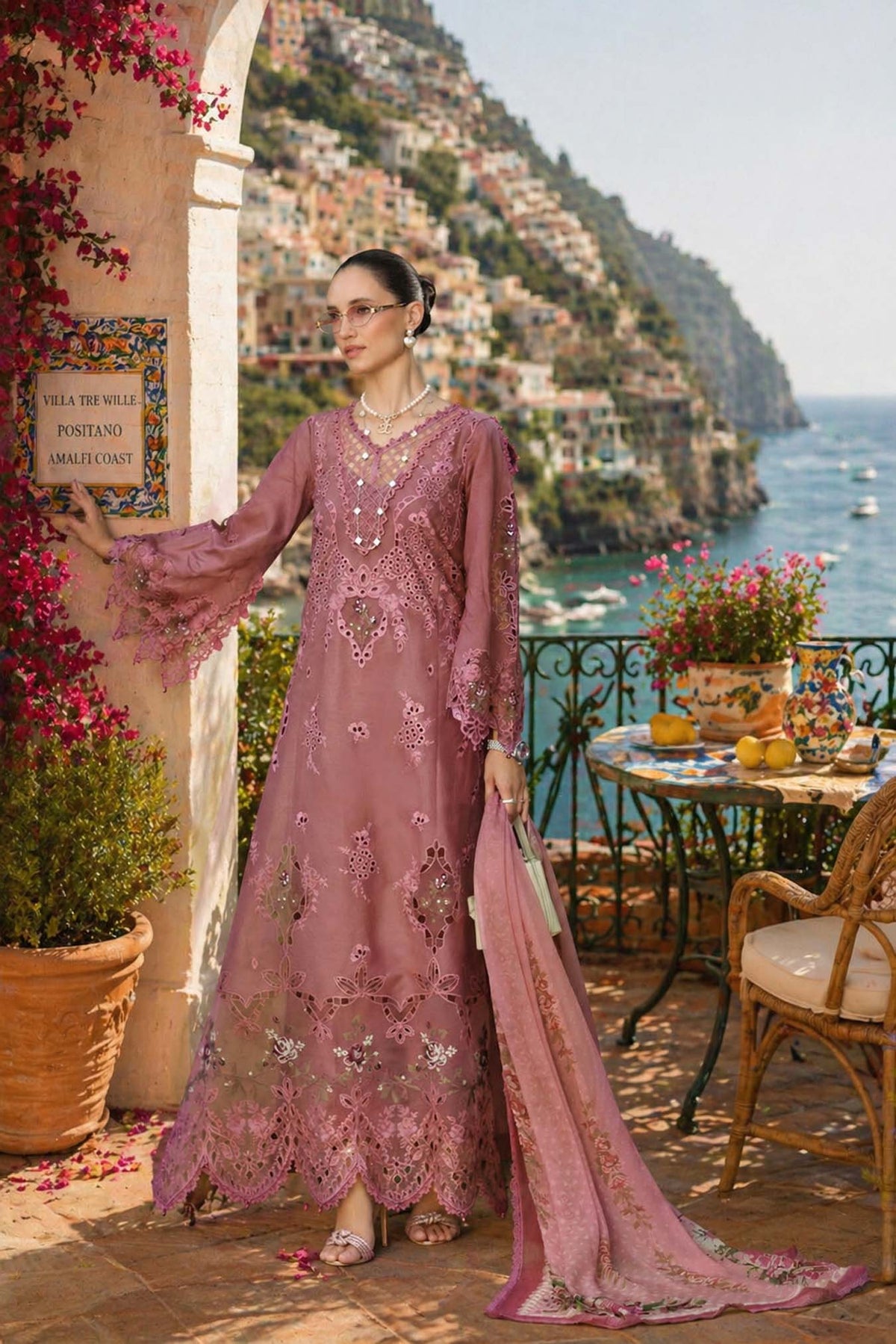 Noor by Saadia Asad | Luxury Eid Schiffli Laserkari 26 | D1 -Rose Allure by Noor by Saadia Asad - Designer Dress  - Type : Ladies Clothes - Available at Libayah - 100% Original 