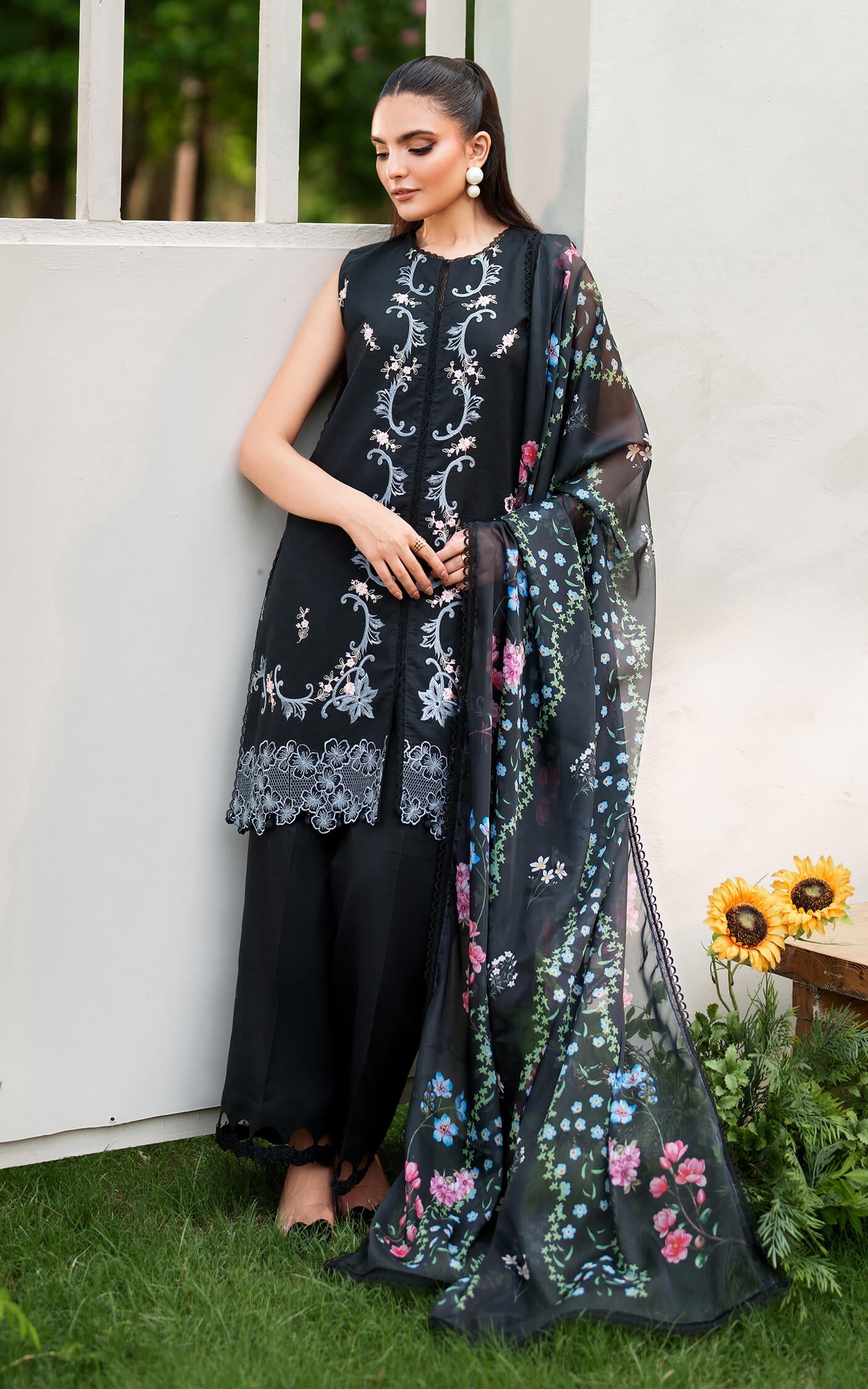 Asifa and Nabeel | Eden Cambric 25 | Ink Blossom ECU25-02 by Asifa and Nabeel - Designer Dress  - Type : Ladies Clothes - Available at Libayah - 100% Original 