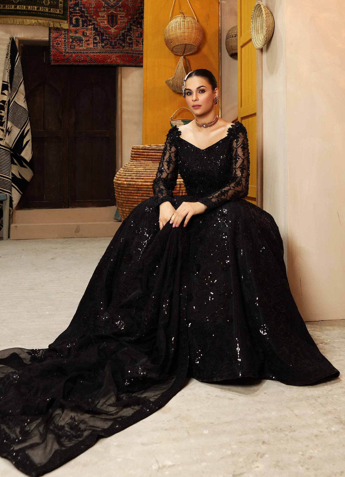 Waqas Shah | Ishq Naama | Black Blossom by Waqas Shah - Designer Dress - Type: Ladies Clothes - Available at Libayah - 100% Original