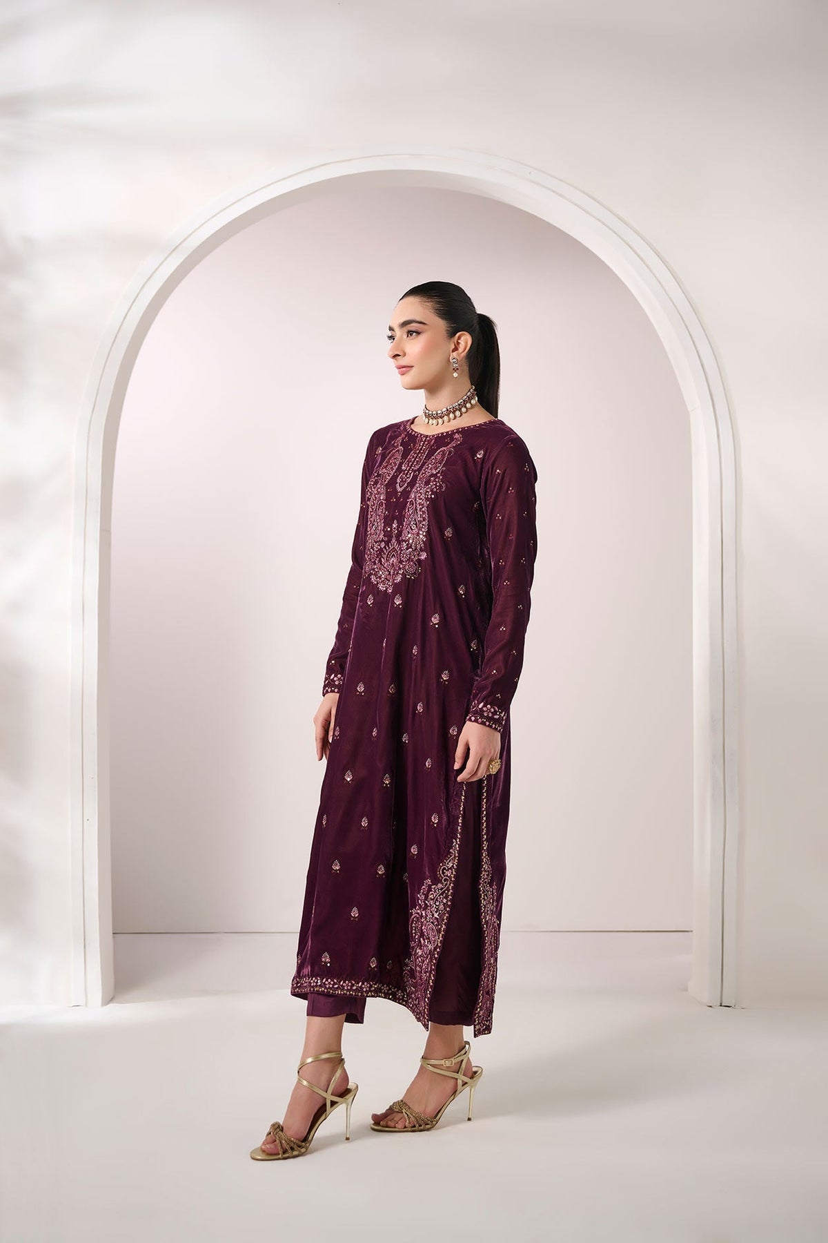 Dhanak | Velvet Edit | FW24DA-2621 PURPLE by Dhanak - Designer Dress - Type: Ladies Clothes - Available at Libayah - 100% Original
