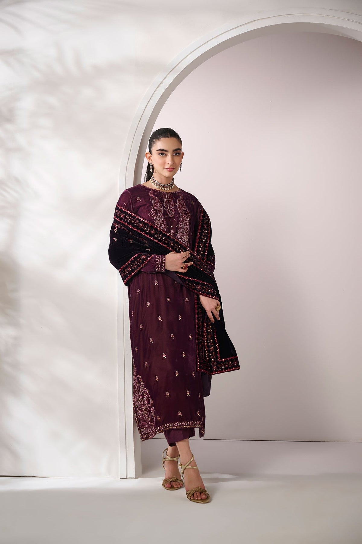 Dhanak | Velvet Edit | FW24DA-2621 PURPLE by Dhanak - Designer Dress - Type: Ladies Clothes - Available at Libayah - 100% Original