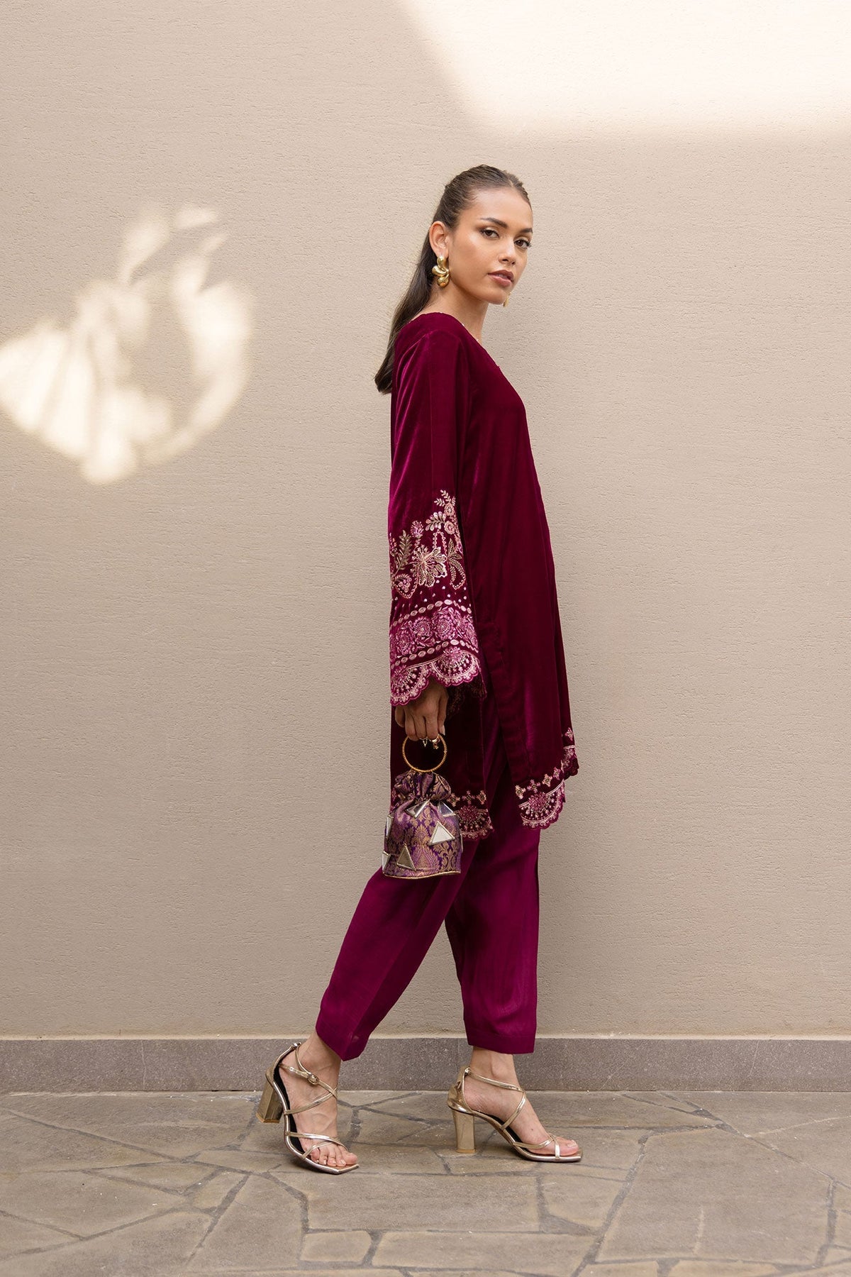 Dhanak | Velvet Edit | FW24DA-2626 PLUM by Dhanak - Designer Dress - Type: Ladies Clothes - Available at Libayah - 100% Original