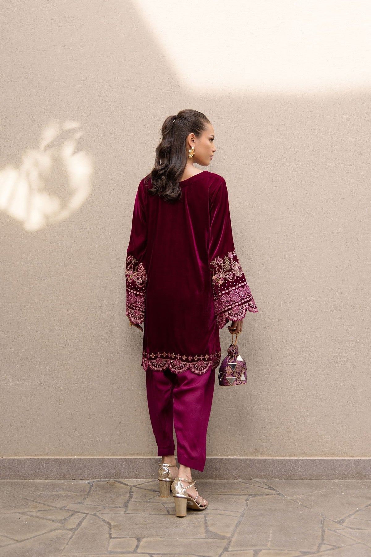 Dhanak | Velvet Edit | FW24DA-2626 PLUM by Dhanak - Designer Dress - Type: Ladies Clothes - Available at Libayah - 100% Original