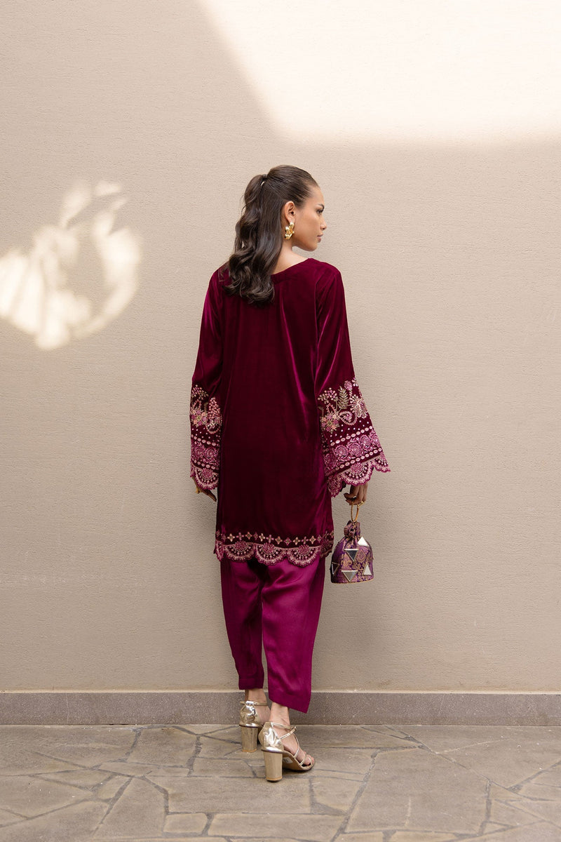 Dhanak | Velvet Edit | FW24DA-2626 PLUM by Dhanak - Designer Dress - Type: Ladies Clothes - Available at Libayah - 100% Original