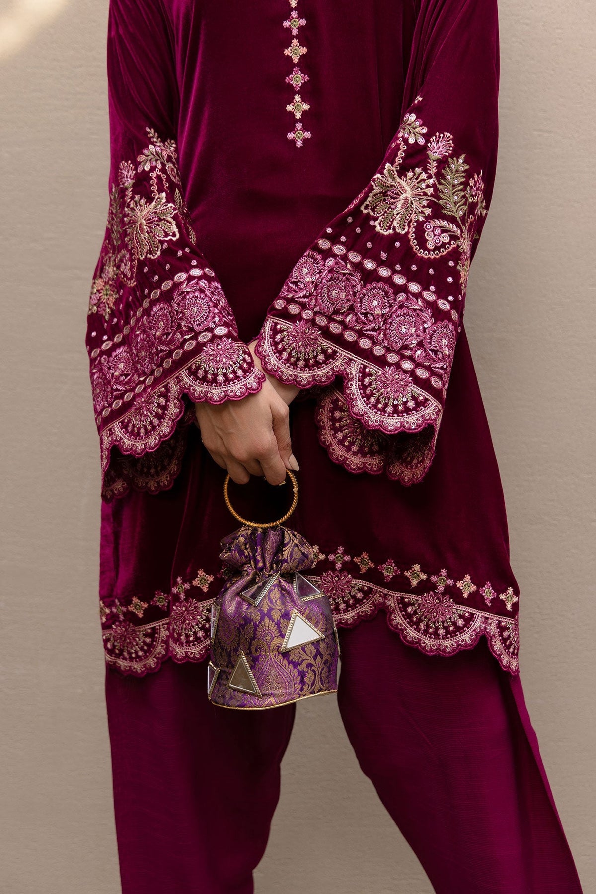 Dhanak | Velvet Edit | FW24DA-2626 PLUM by Dhanak - Designer Dress - Type: Ladies Clothes - Available at Libayah - 100% Original