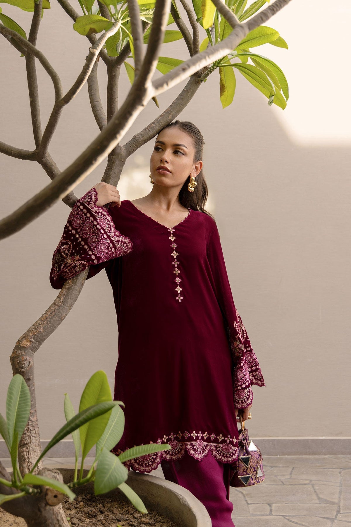 Dhanak | Velvet Edit | FW24DA-2626 PLUM by Dhanak - Designer Dress - Type: Ladies Clothes - Available at Libayah - 100% Original