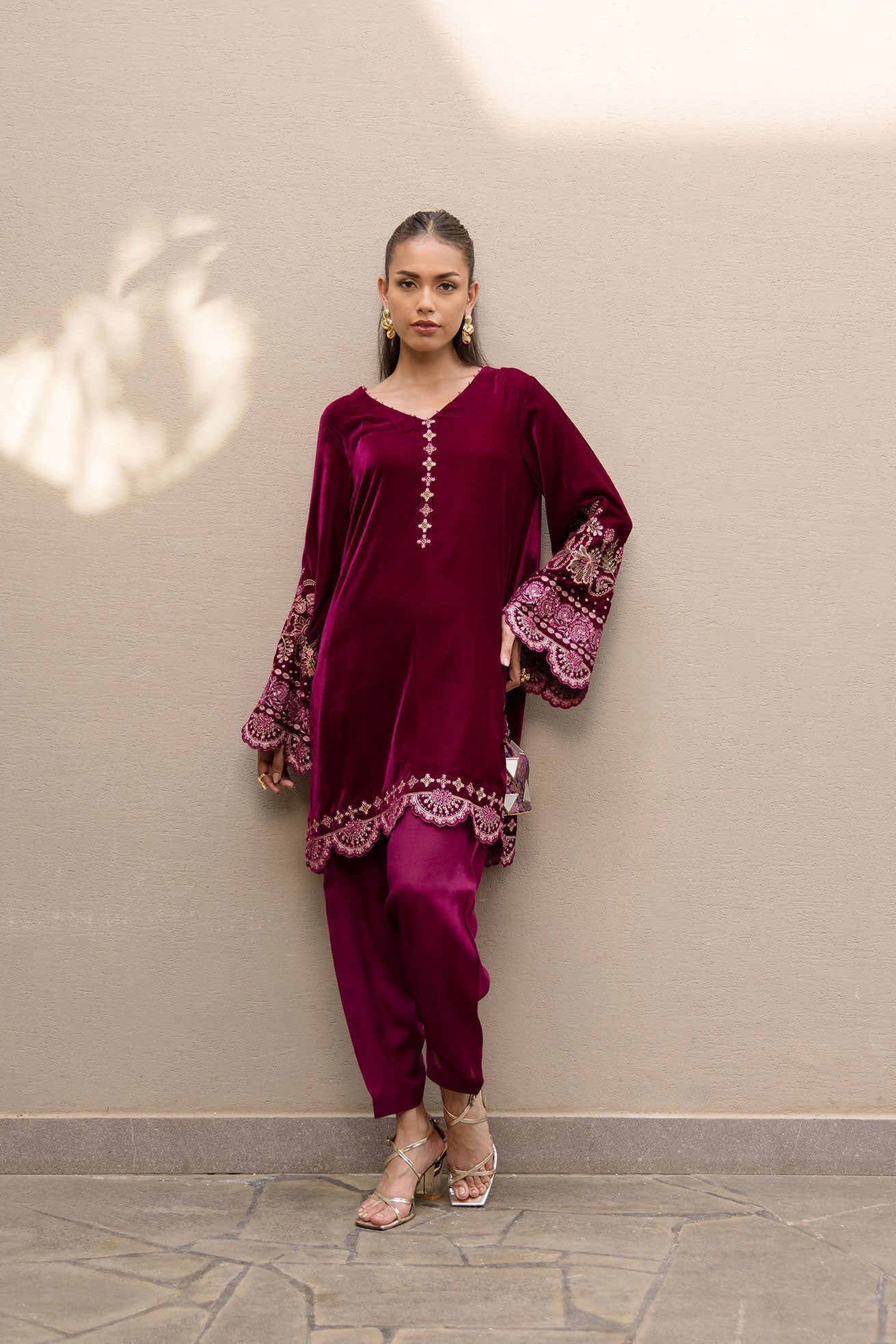 Dhanak | Velvet Edit | FW24DA-2626 PLUM by Dhanak - Designer Dress - Type: Ladies Clothes - Available at Libayah - 100% Original