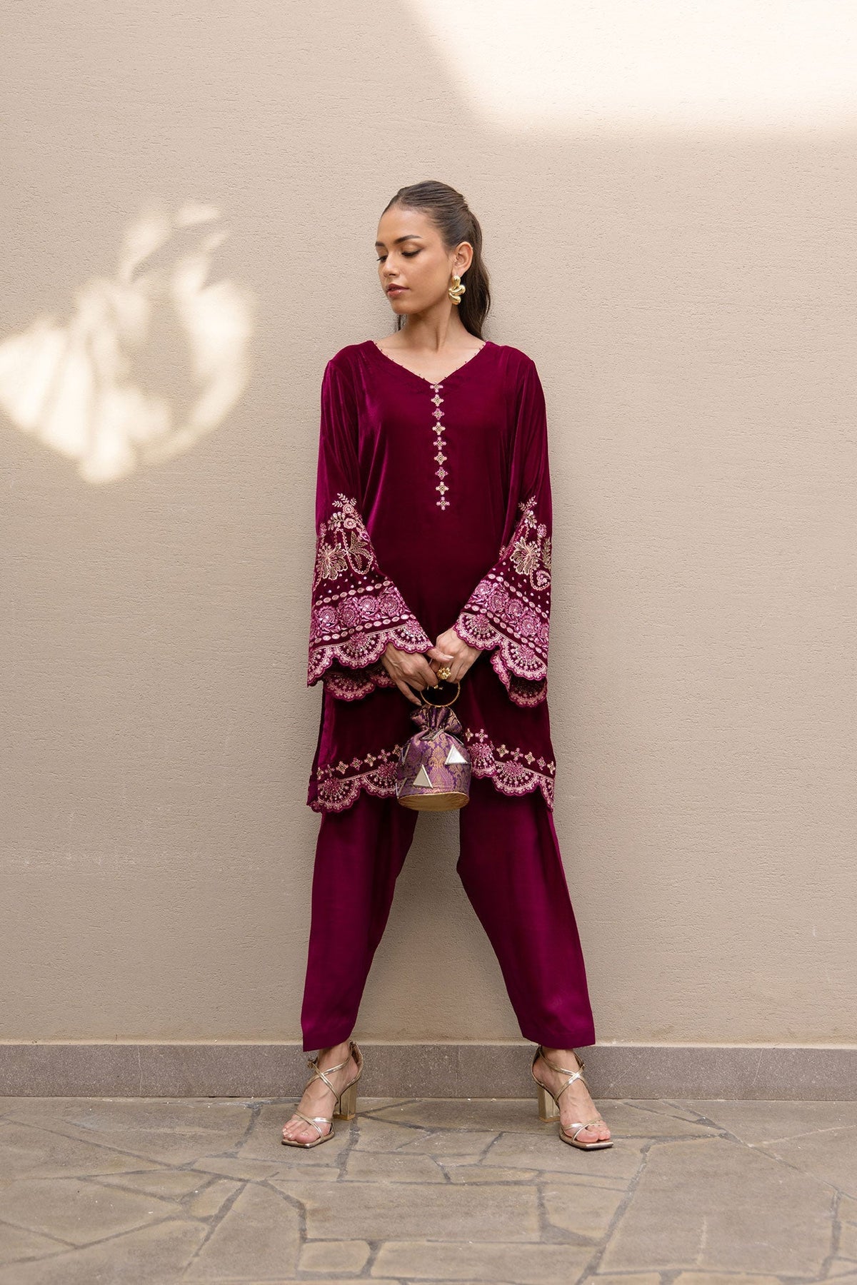 Dhanak | Velvet Edit | FW24DA-2626 PLUM by Dhanak - Designer Dress - Type: Ladies Clothes - Available at Libayah - 100% Original
