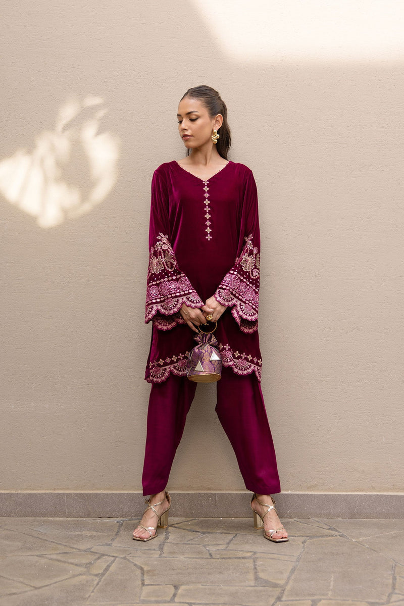 Dhanak | Velvet Edit | FW24DA-2626 PLUM by Dhanak - Designer Dress - Type: Ladies Clothes - Available at Libayah - 100% Original
