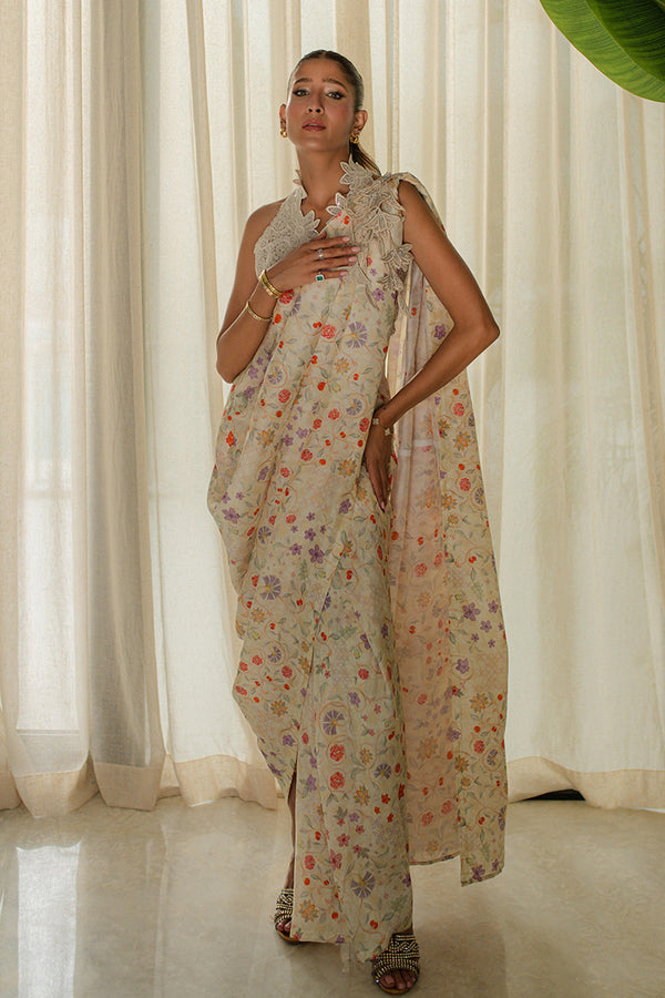 Mina Hassan | Signature Prints | Wrapped Goddess Stitched Saree by Mina Hassan - Designer Dress  - Type : Ladies Clothes - Available at Libayah - 100% Original 