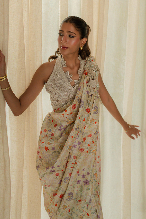 Mina Hassan | Signature Prints | Wrapped Goddess Stitched Saree by Mina Hassan - Designer Dress  - Type : Ladies Clothes - Available at Libayah - 100% Original 