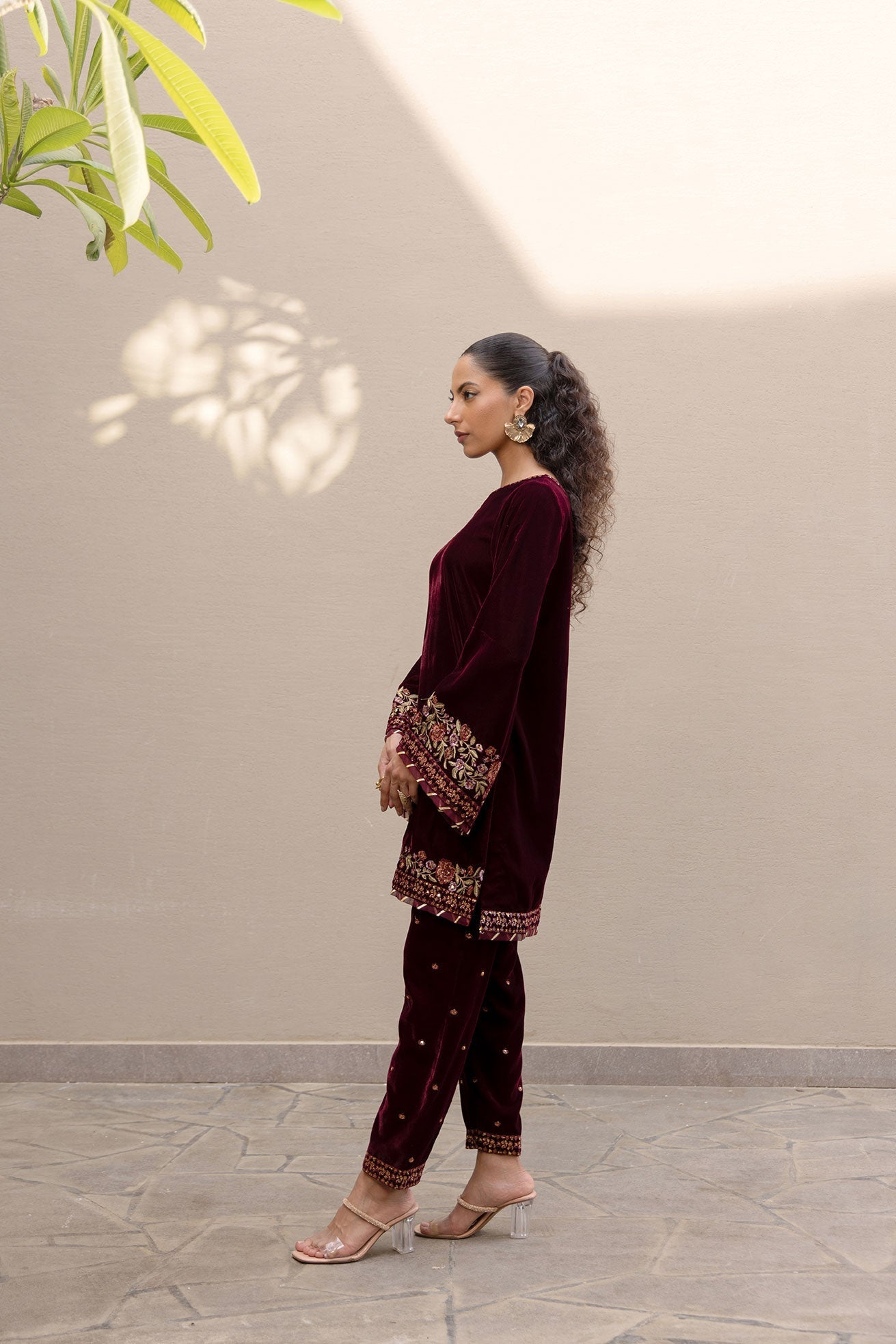 Dhanak | Velvet Edit | FW24DA-2620 MAROON by Dhanak - Designer Dress - Type: Ladies Clothes - Available at Libayah - 100% Original