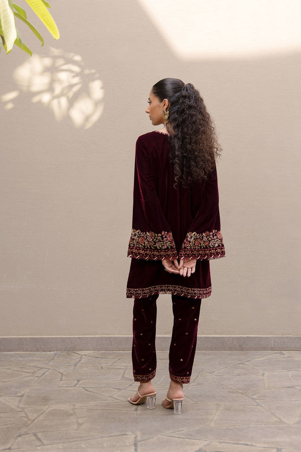 Dhanak | Velvet Edit | FW24DA-2620 MAROON by Dhanak - Designer Dress - Type: Ladies Clothes - Available at Libayah - 100% Original