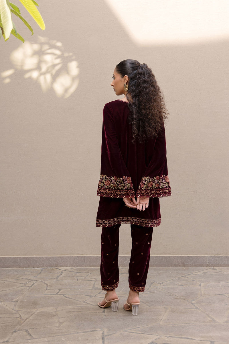 Dhanak | Velvet Edit | FW24DA-2620 MAROON by Dhanak - Designer Dress - Type: Ladies Clothes - Available at Libayah - 100% Original
