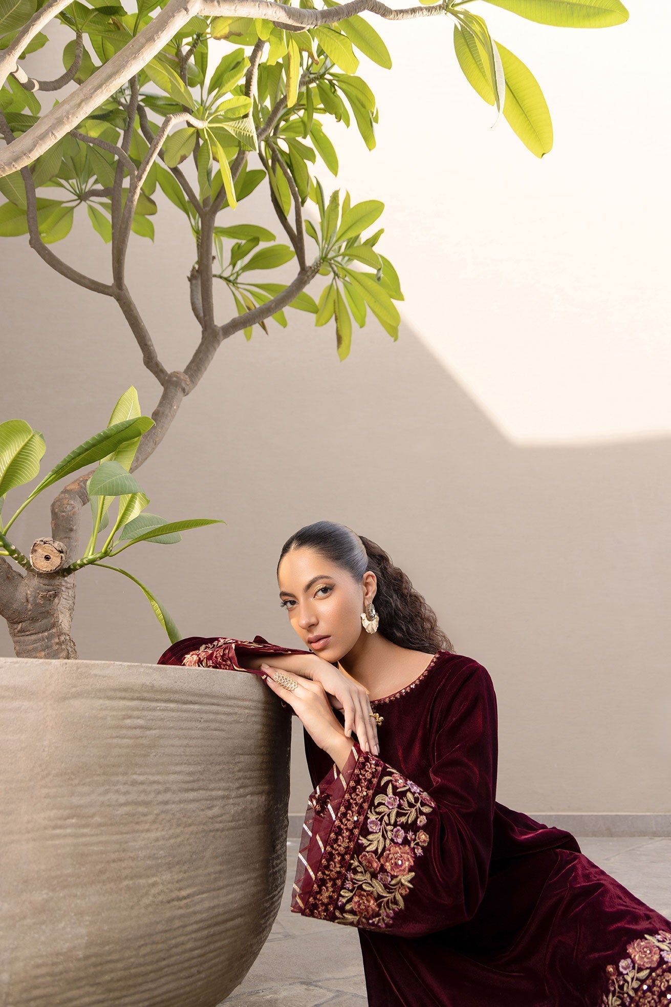 Dhanak | Velvet Edit | FW24DA-2620 MAROON by Dhanak - Designer Dress - Type: Ladies Clothes - Available at Libayah - 100% Original