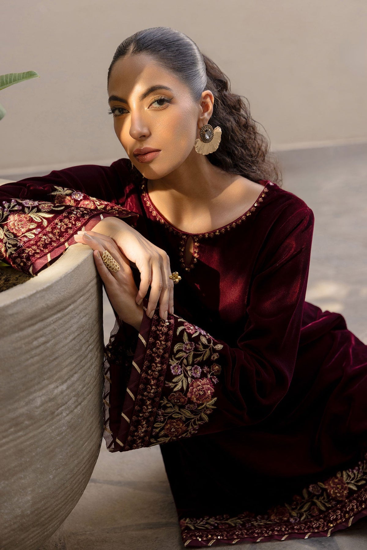 Dhanak | Velvet Edit | FW24DA-2620 MAROON by Dhanak - Designer Dress - Type: Ladies Clothes - Available at Libayah - 100% Original