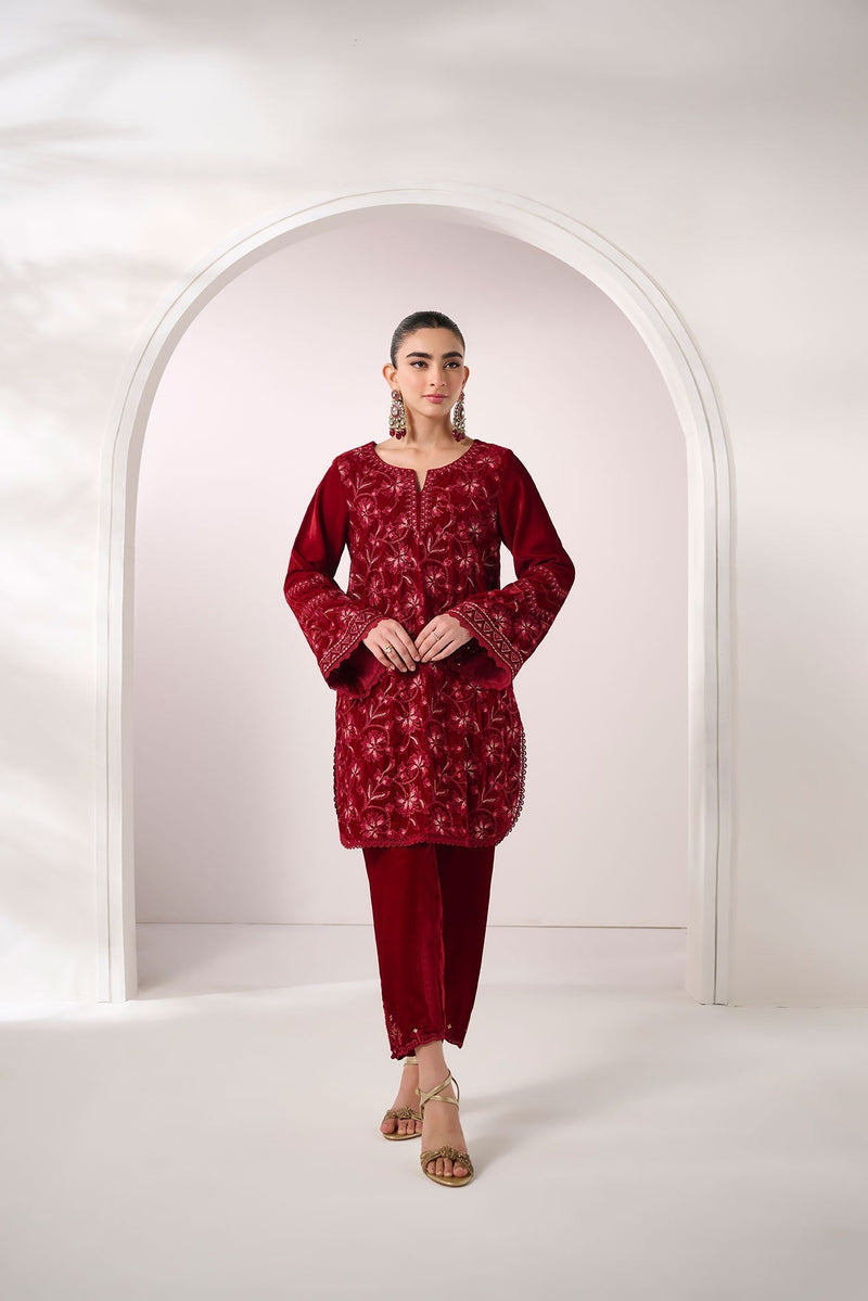 Dhanak | Velvet Edit | FW24DA-2624 MAROON by Dhanak - Designer Dress - Type: Ladies Clothes - Available at Libayah - 100% Original
