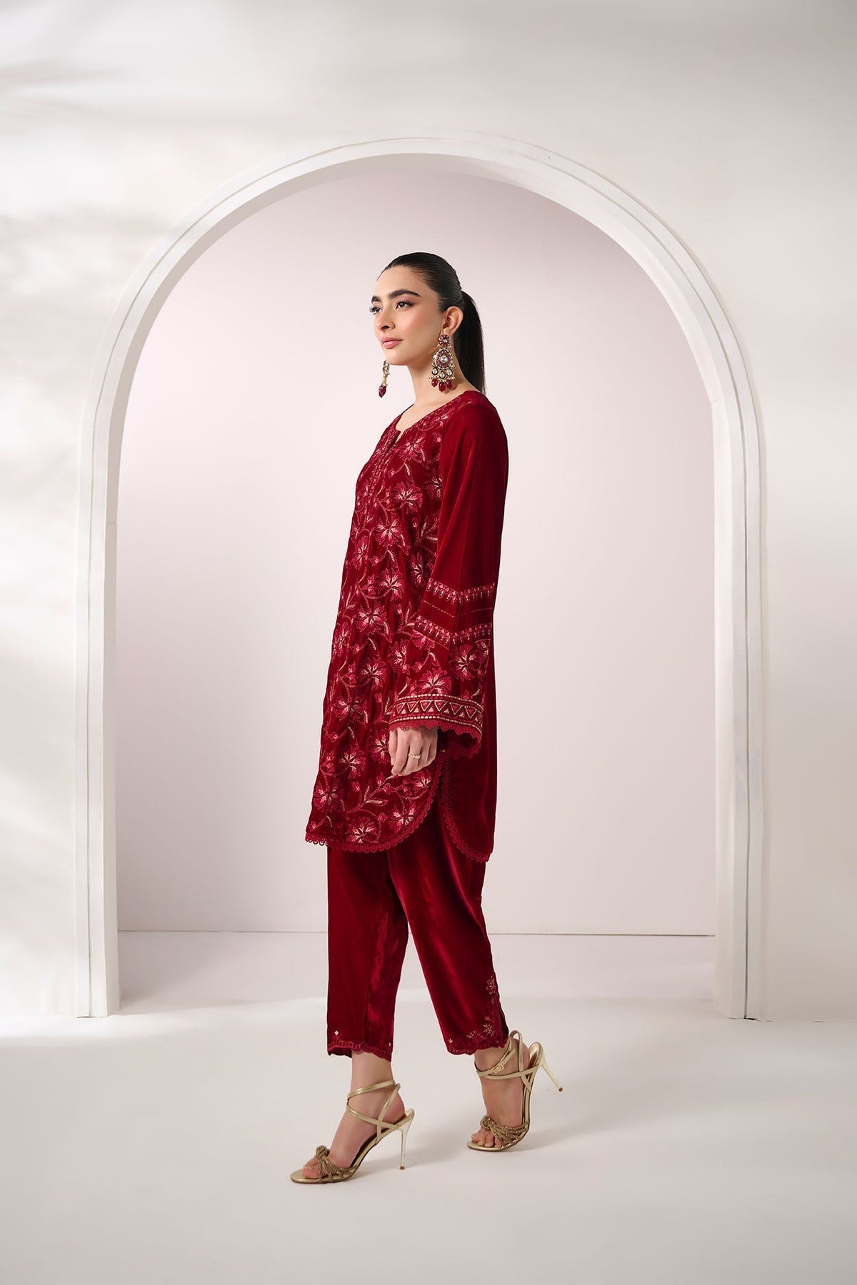 Dhanak | Velvet Edit | FW24DA-2624 MAROON by Dhanak - Designer Dress - Type: Ladies Clothes - Available at Libayah - 100% Original