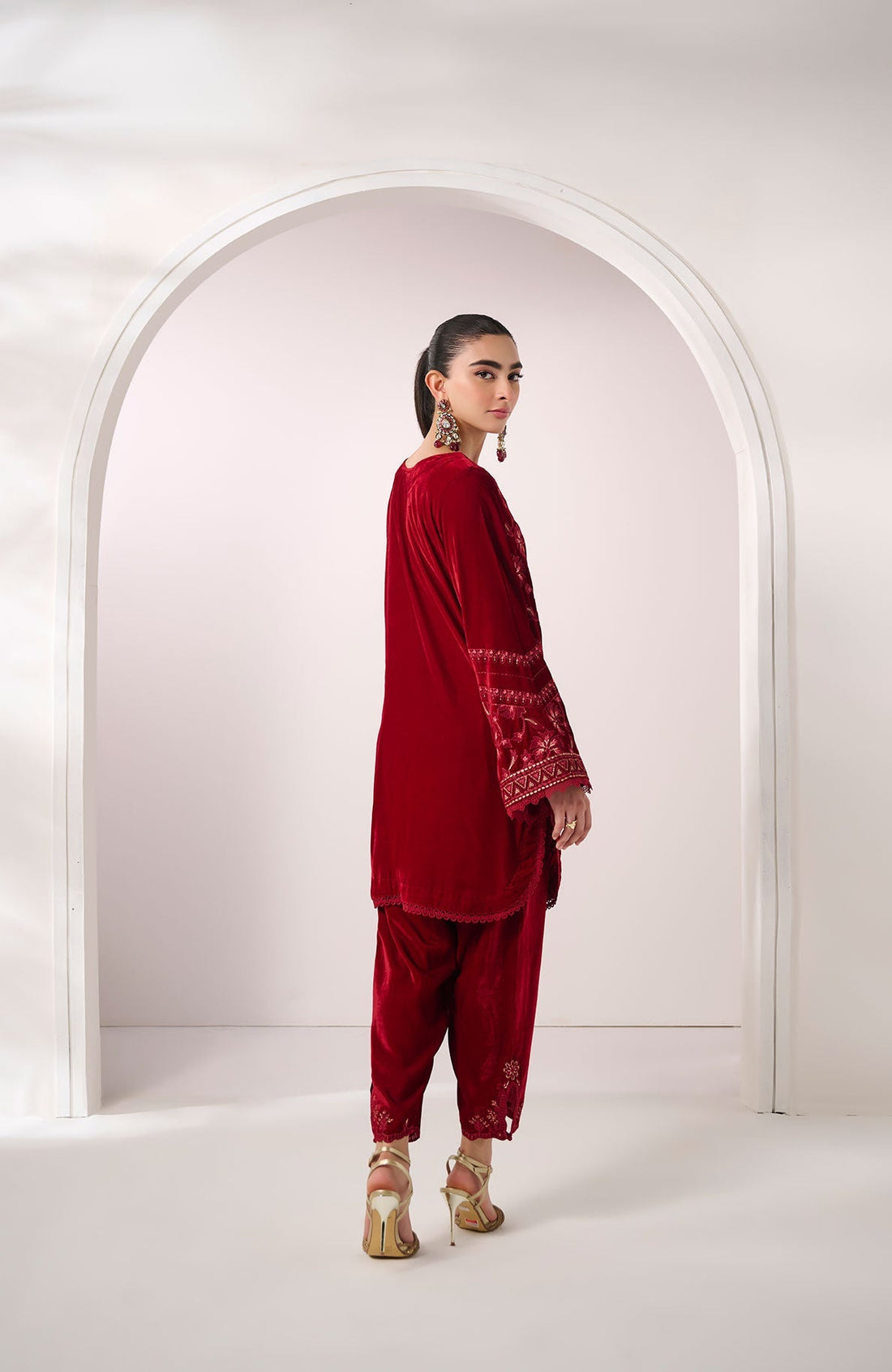Dhanak | Velvet Edit | FW24DA-2624 MAROON by Dhanak - Designer Dress - Type: Ladies Clothes - Available at Libayah - 100% Original
