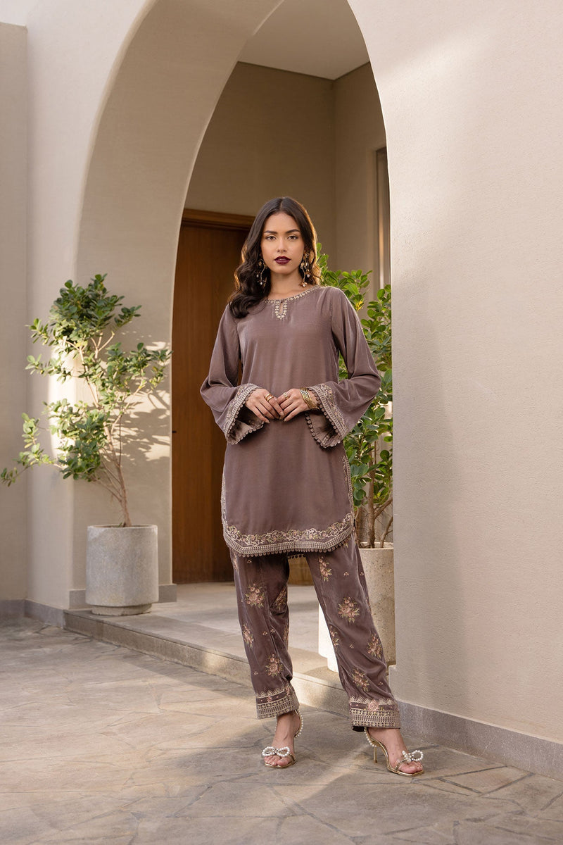 Dhanak | Velvet Edit | FW24DA-2625 OLIVE GREEN by Dhanak - Designer Dress - Type: Ladies Clothes - Available at Libayah - 100% Original