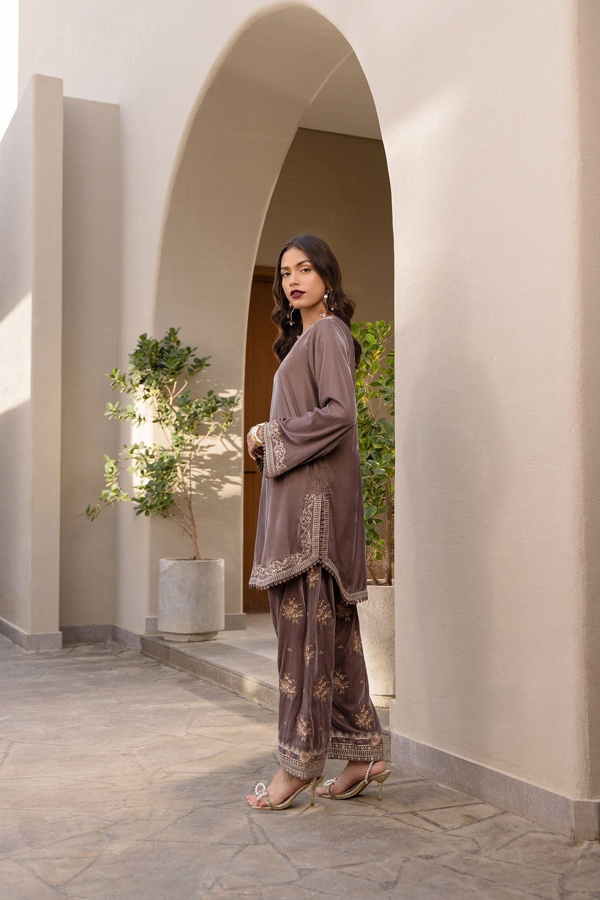 Dhanak | Velvet Edit | FW24DA-2625 OLIVE GREEN by Dhanak - Designer Dress - Type: Ladies Clothes - Available at Libayah - 100% Original