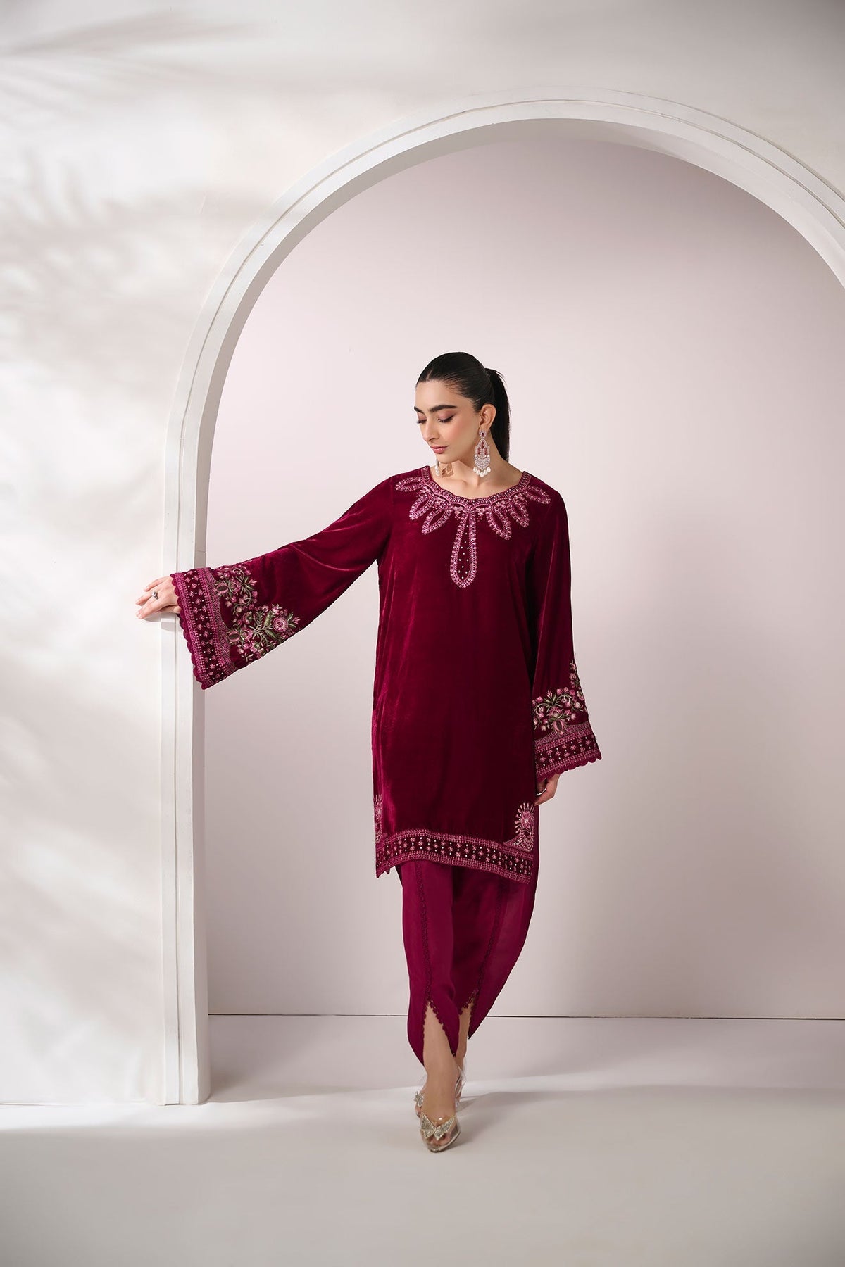 Dhanak | Velvet Edit | FW24DA-2628 PLUM by Dhanak - Designer Dress - Type: Ladies Clothes - Available at Libayah - 100% Original