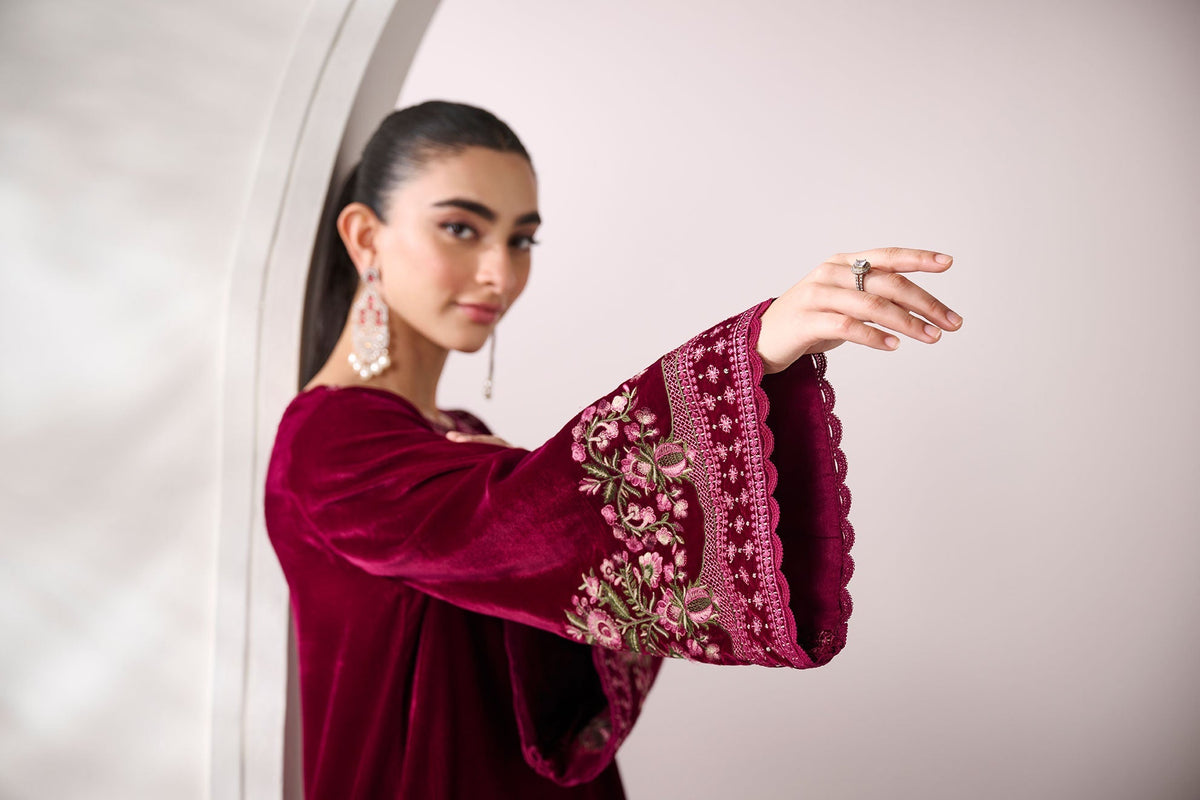 Dhanak | Velvet Edit | FW24DA-2628 PLUM by Dhanak - Designer Dress - Type: Ladies Clothes - Available at Libayah - 100% Original