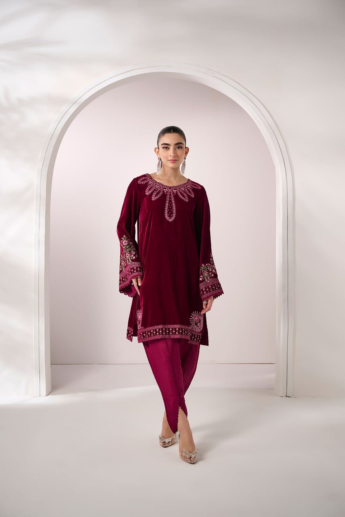Dhanak | Velvet Edit | FW24DA-2628 PLUM by Dhanak - Designer Dress - Type: Ladies Clothes - Available at Libayah - 100% Original