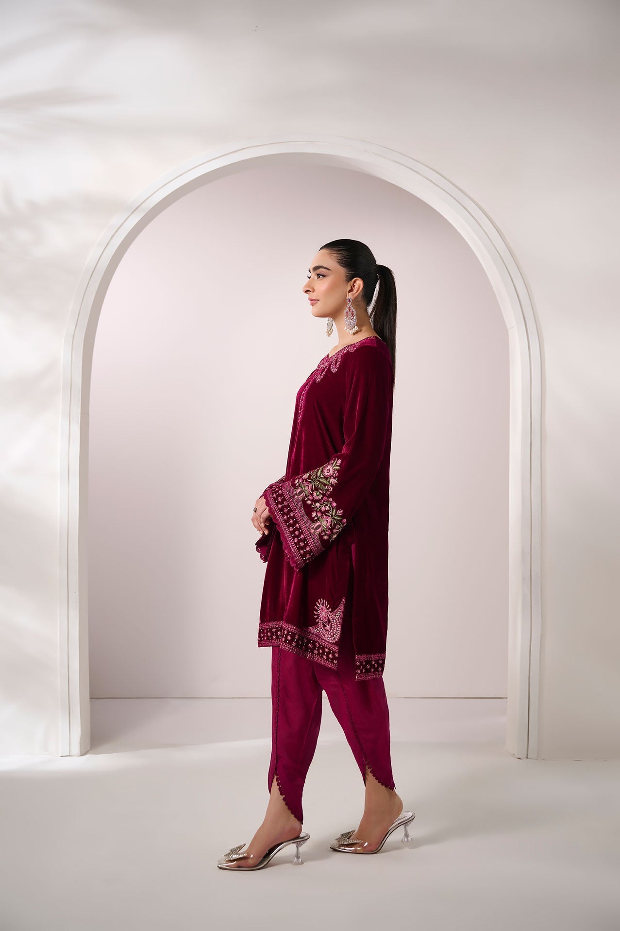 Dhanak | Velvet Edit | FW24DA-2628 PLUM by Dhanak - Designer Dress - Type: Ladies Clothes - Available at Libayah - 100% Original