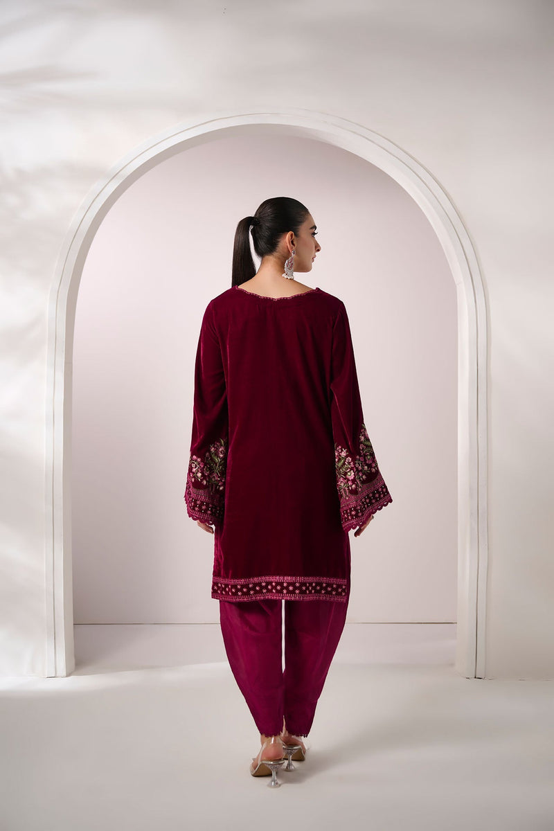 Dhanak | Velvet Edit | FW24DA-2628 PLUM by Dhanak - Designer Dress - Type: Ladies Clothes - Available at Libayah - 100% Original
