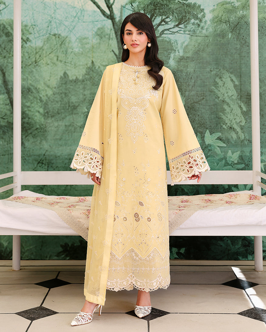 Roheenaz | Veil of Summer Chikankari | Lumiere Yellow by Roheenaz - Designer Dress  - Type : Ladies Clothes - Available at Libayah - 100% Original 