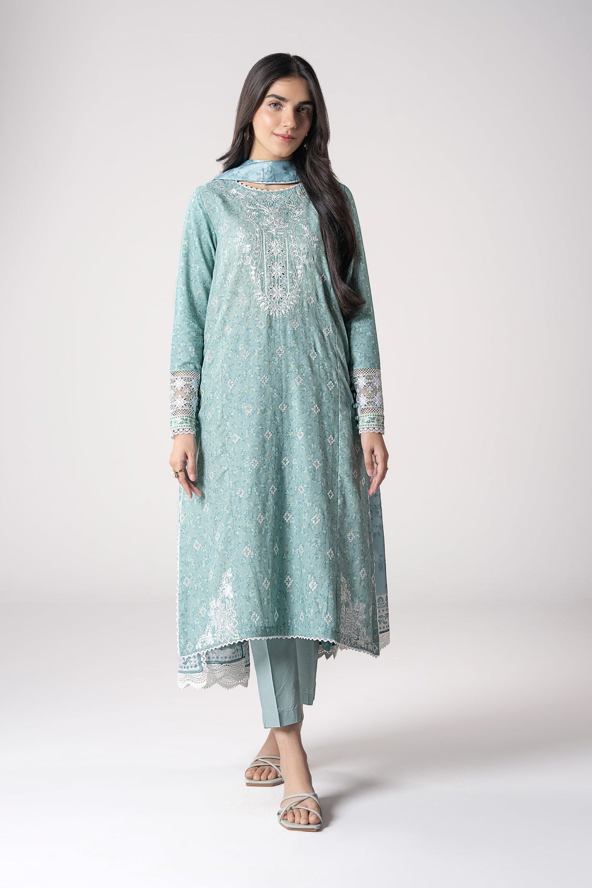 Maria B | Basics RTW | 3 Pc Embroidered Mesh Lurex Dots Suit | MB-CS25-142 by Maria B - Designer Dress - Type: Ladies Clothes - Available at Libayah - 100% Original