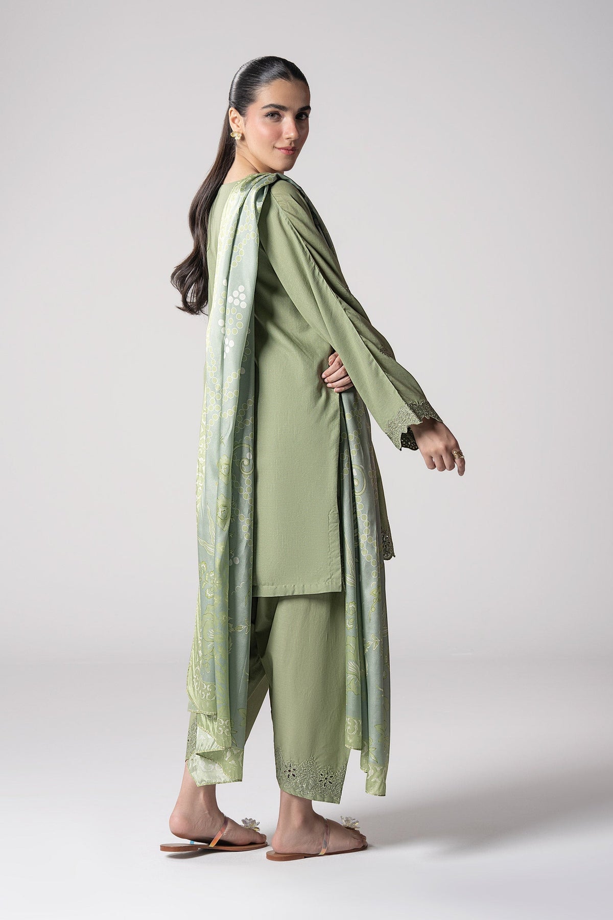 Maria B | Basics RTW | 3 Pc Embroidered Lurex Stripe Suit | MB-CS25-143 by Maria B - Designer Dress - Type: Ladies Clothes - Available at Libayah - 100% Original