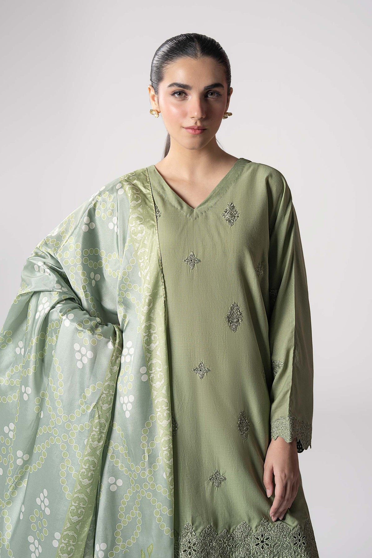 Maria B | Basics RTW | 3 Pc Embroidered Lurex Stripe Suit | MB-CS25-143 by Maria B - Designer Dress - Type: Ladies Clothes - Available at Libayah - 100% Original