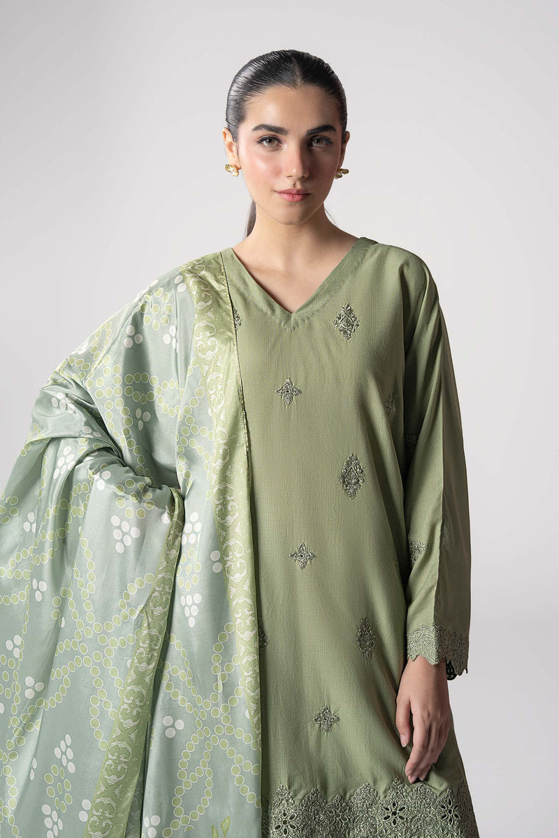Maria B | Basics RTW | 3 Pc Embroidered Lurex Stripe Suit | MB-CS25-143 by Maria B - Designer Dress - Type: Ladies Clothes - Available at Libayah - 100% Original