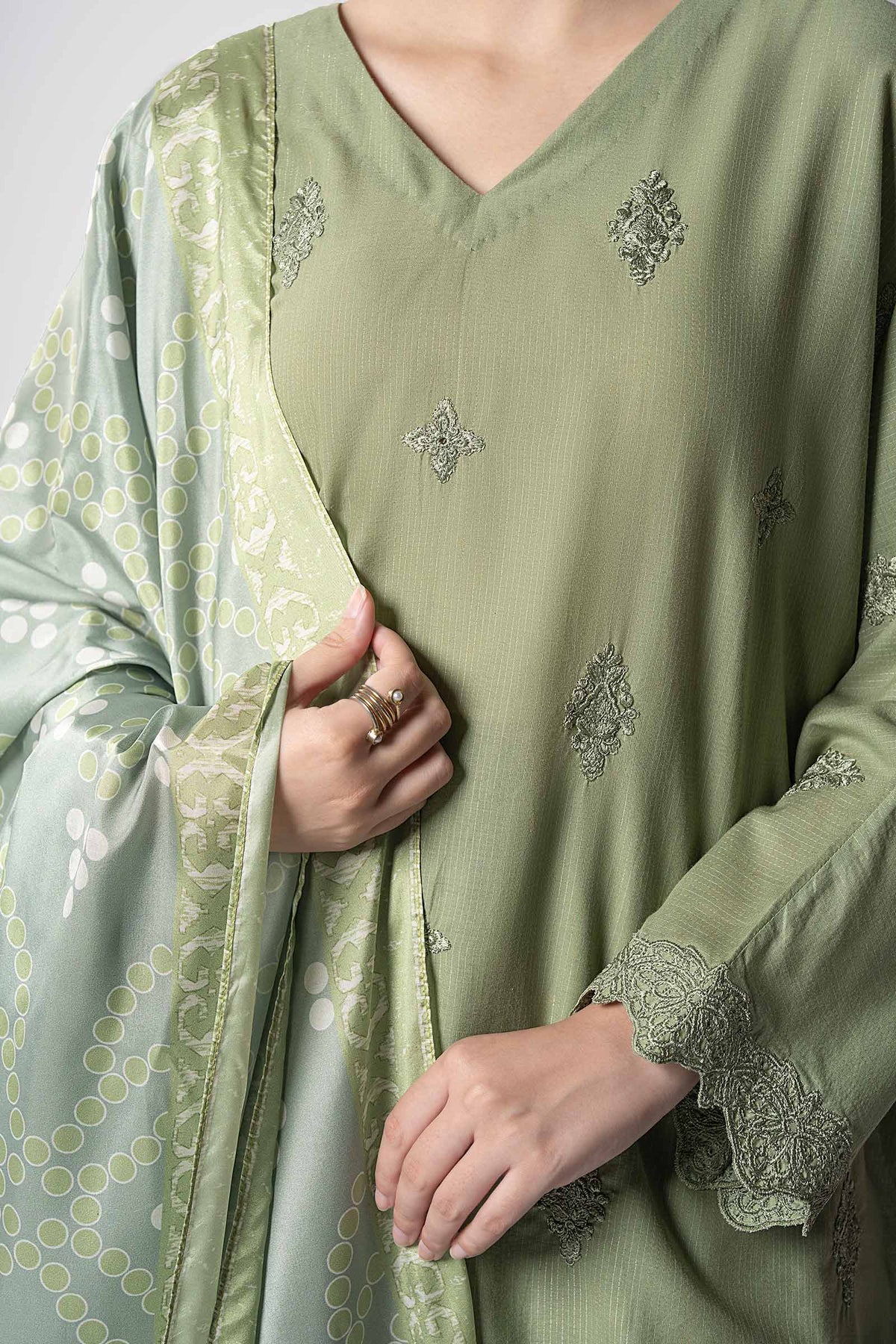 Maria B | Basics RTW | 3 Pc Embroidered Lurex Stripe Suit | MB-CS25-143 by Maria B - Designer Dress - Type: Ladies Clothes - Available at Libayah - 100% Original