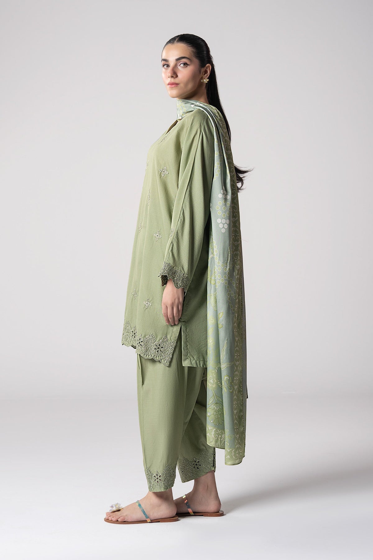 Maria B | Basics RTW | 3 Pc Embroidered Lurex Stripe Suit | MB-CS25-143 by Maria B - Designer Dress - Type: Ladies Clothes - Available at Libayah - 100% Original