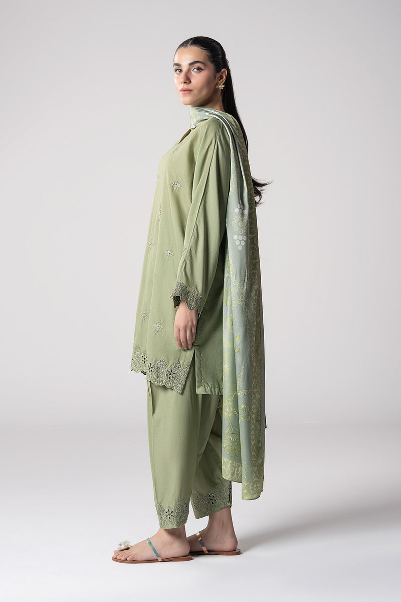 Maria B | Basics RTW | 3 Pc Embroidered Lurex Stripe Suit | MB-CS25-143 by Maria B - Designer Dress - Type: Ladies Clothes - Available at Libayah - 100% Original