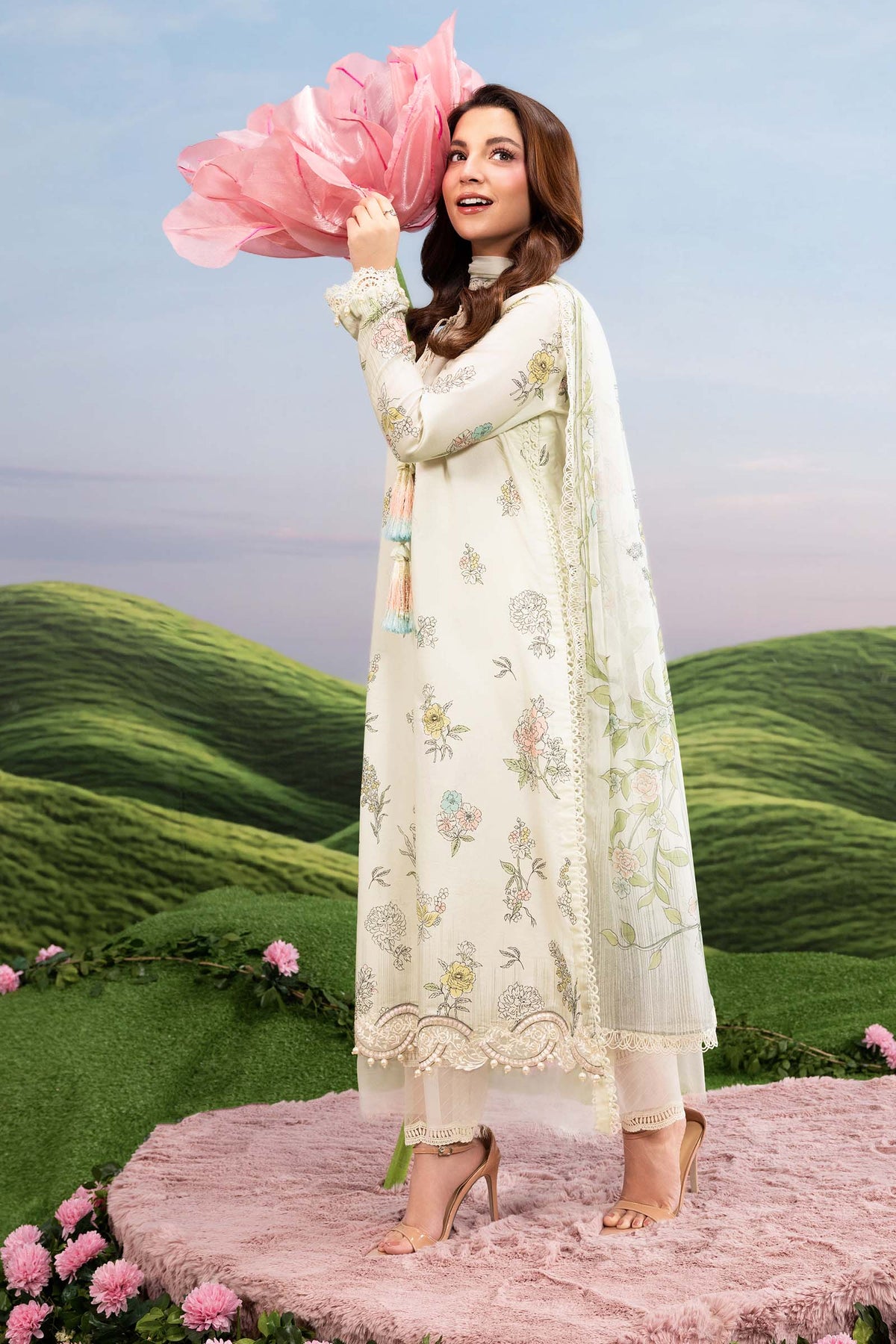 Maria B | M Basics Dreamscape Eid Lawn | MB-CUSV14-02A by Maria B - Designer Dress  - Type : Ladies Clothes - Available at Libayah - 100% Original 