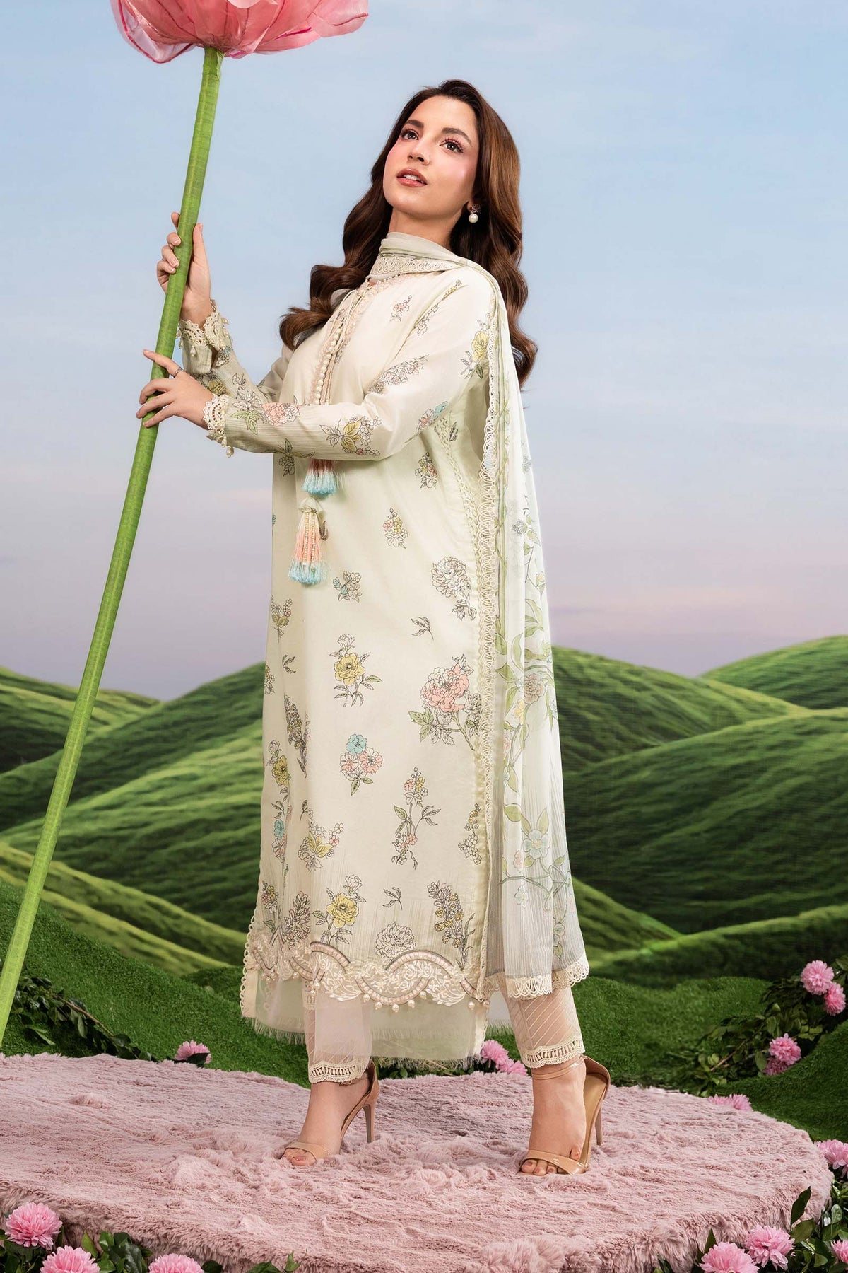 Maria B | M Basics Dreamscape Eid Lawn | MB-CUSV14-02A by Maria B - Designer Dress  - Type : Ladies Clothes - Available at Libayah - 100% Original 