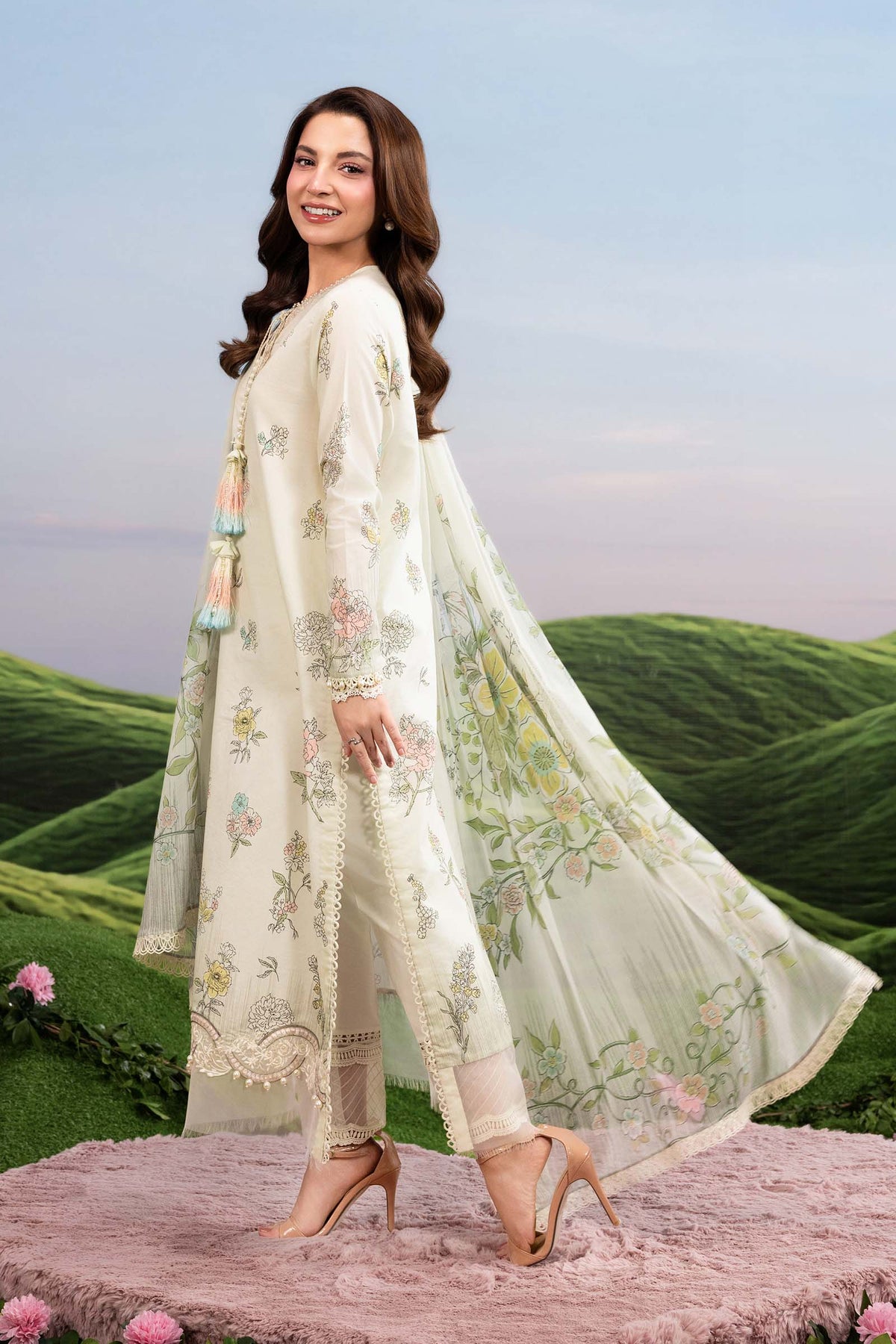 Maria B | M Basics Dreamscape Eid Lawn | MB-CUSV14-02A by Maria B - Designer Dress  - Type : Ladies Clothes - Available at Libayah - 100% Original 