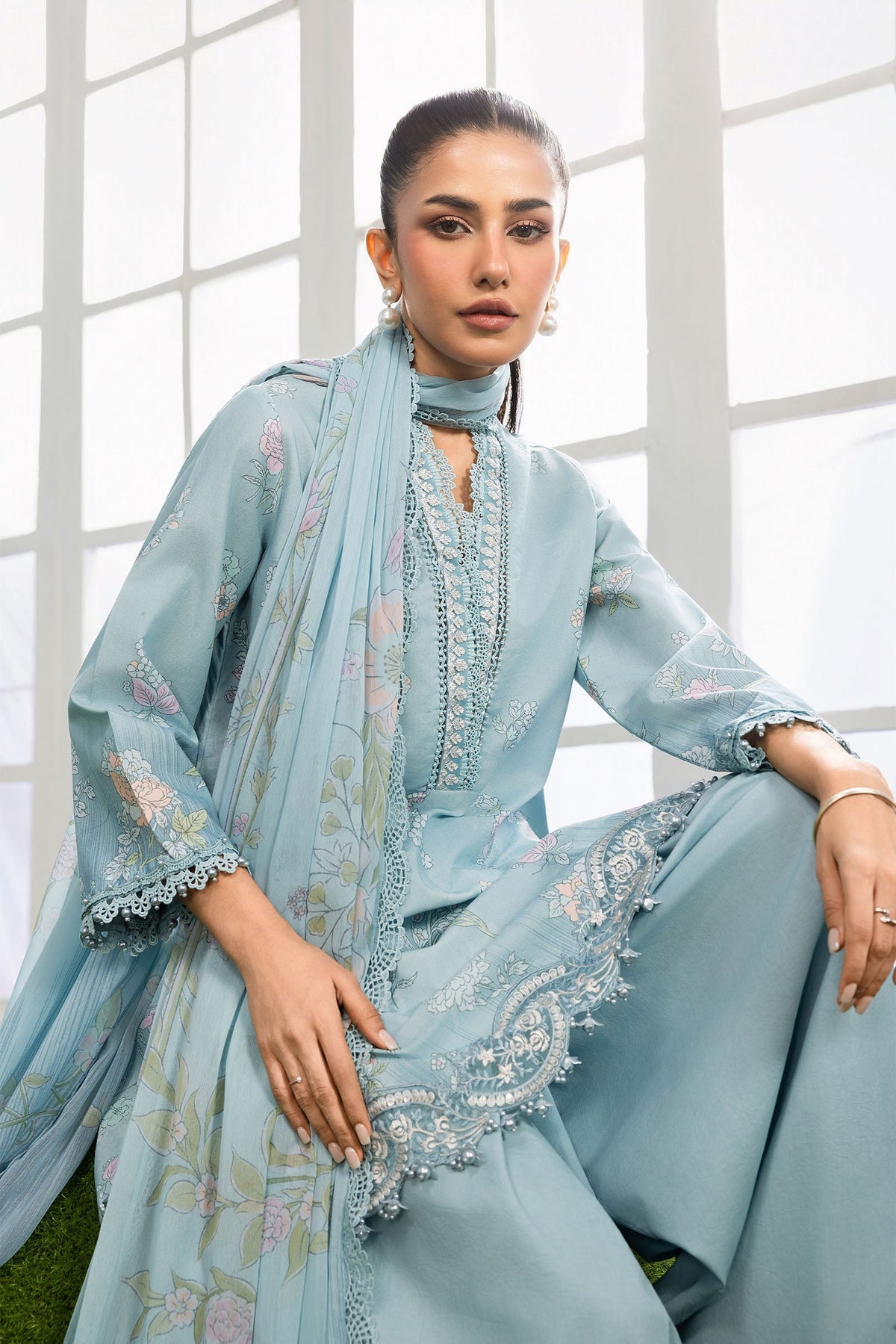 Maria B | M Basics Dreamscape Eid Lawn | MB-CUSV14-02B by Maria B - Designer Dress  - Type : Ladies Clothes - Available at Libayah - 100% Original 