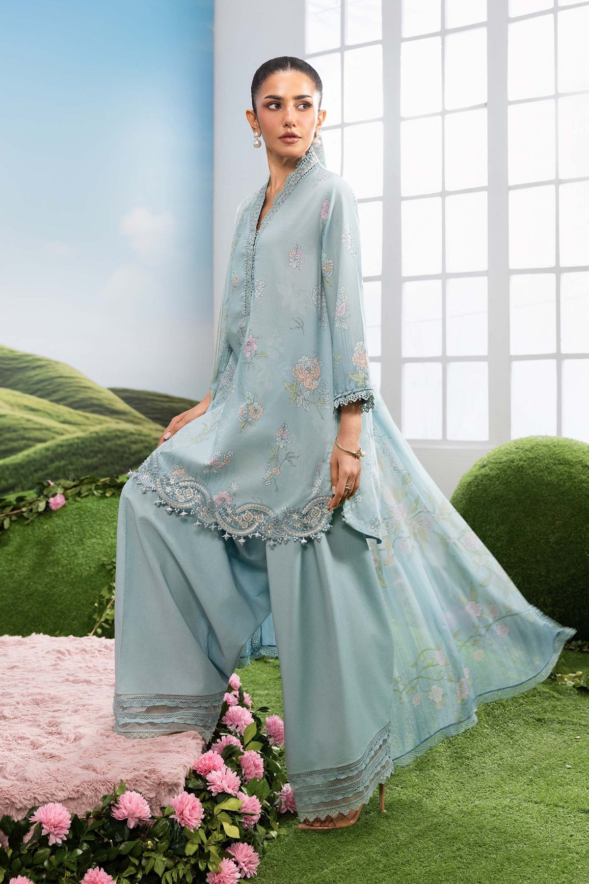 Maria B | M Basics Dreamscape Eid Lawn | MB-CUSV14-02B by Maria B - Designer Dress  - Type : Ladies Clothes - Available at Libayah - 100% Original 