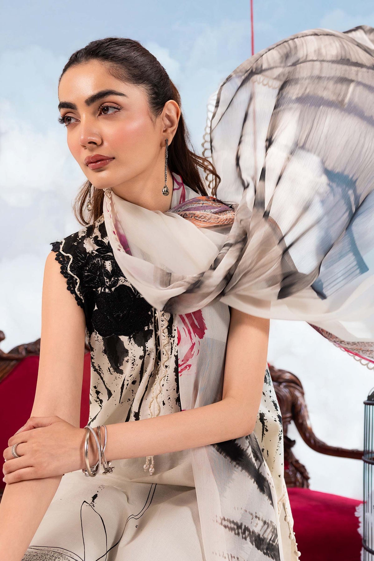 Maria B | M Basics Dreamscape Eid Lawn | MB-CUSV14-06B by Maria B - Designer Dress  - Type : Ladies Clothes - Available at Libayah - 100% Original 
