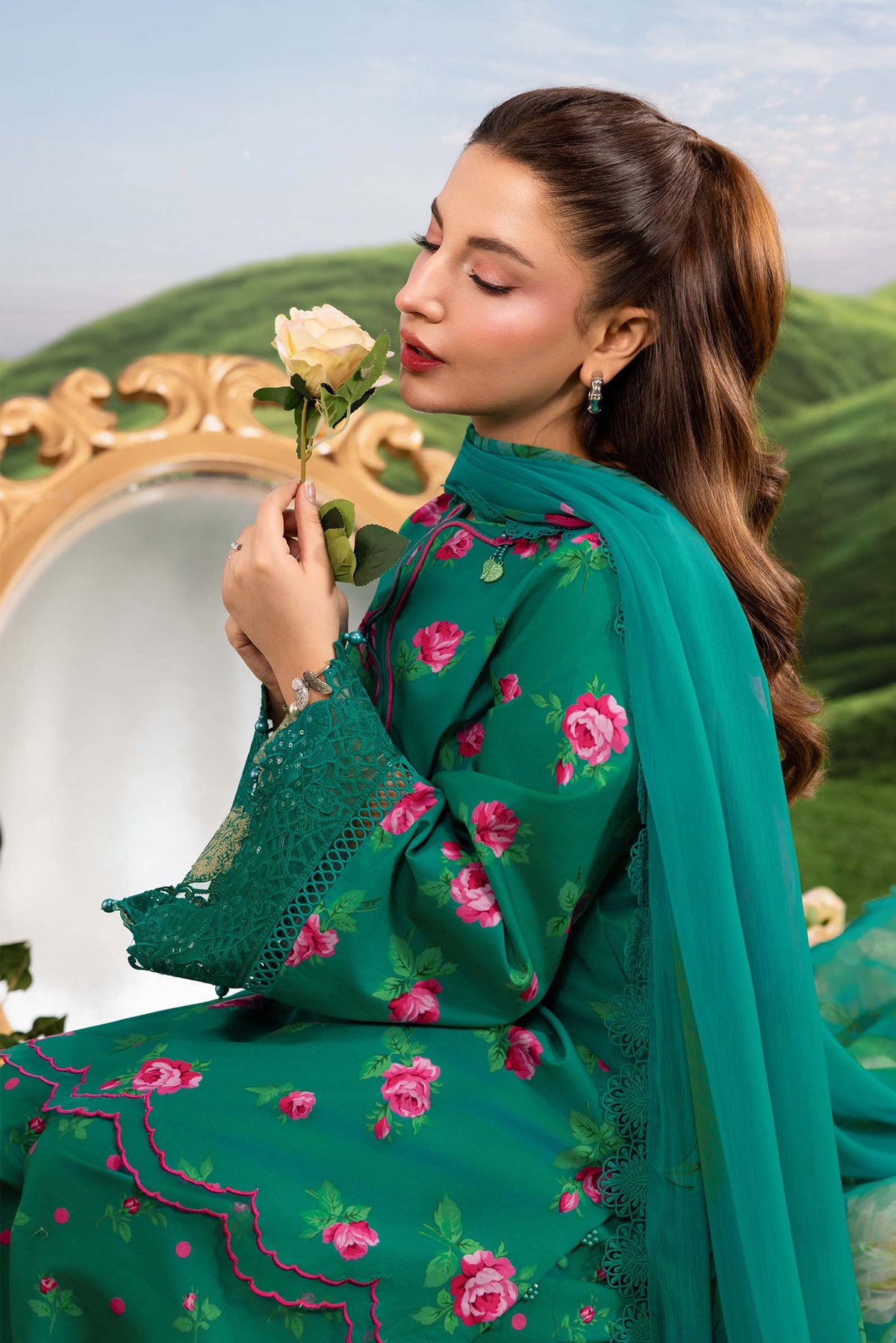 Maria B | M Basics Dreamscape Eid Lawn | MB-CUSV14-09A by Maria B - Designer Dress  - Type : Ladies Clothes - Available at Libayah - 100% Original 