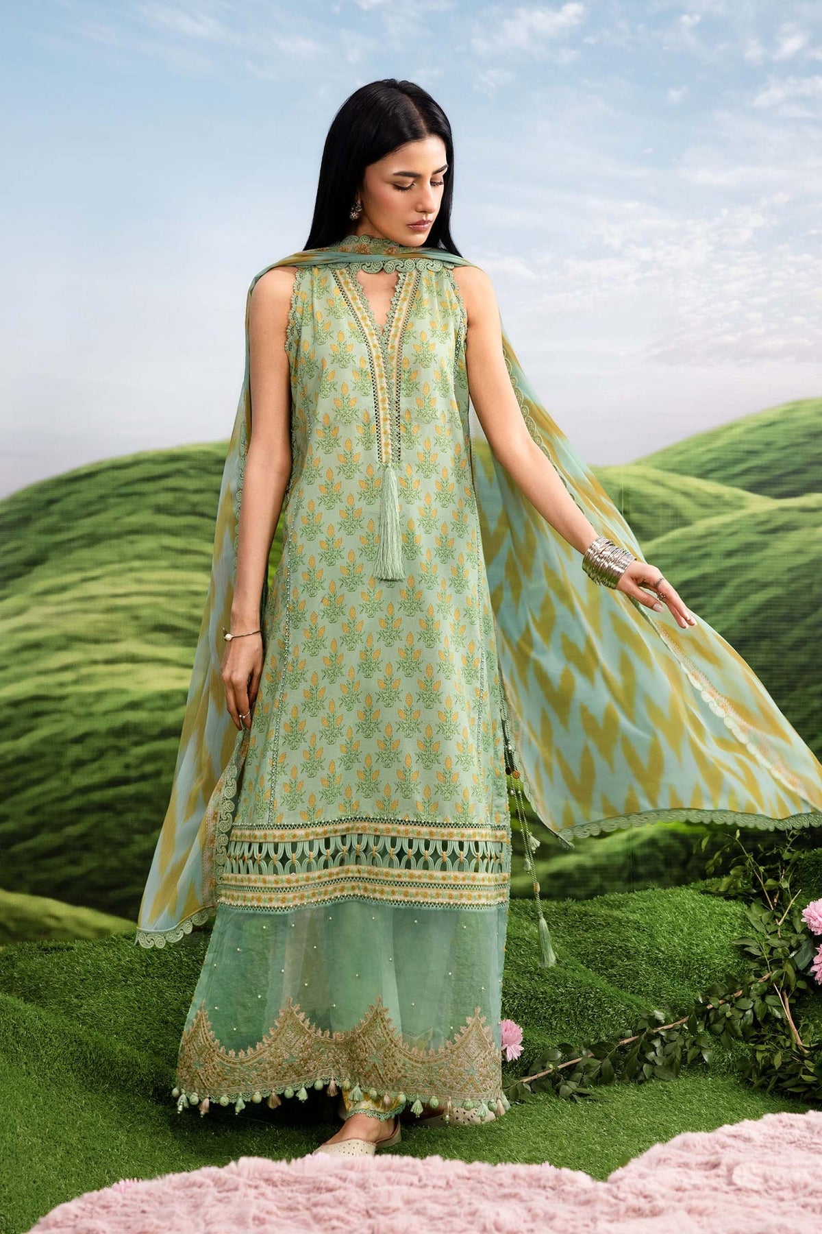 Maria B | M Basics Dreamscape Eid Lawn | MB-CUSV14-12B by Maria B - Designer Dress  - Type : Ladies Clothes - Available at Libayah - 100% Original 
