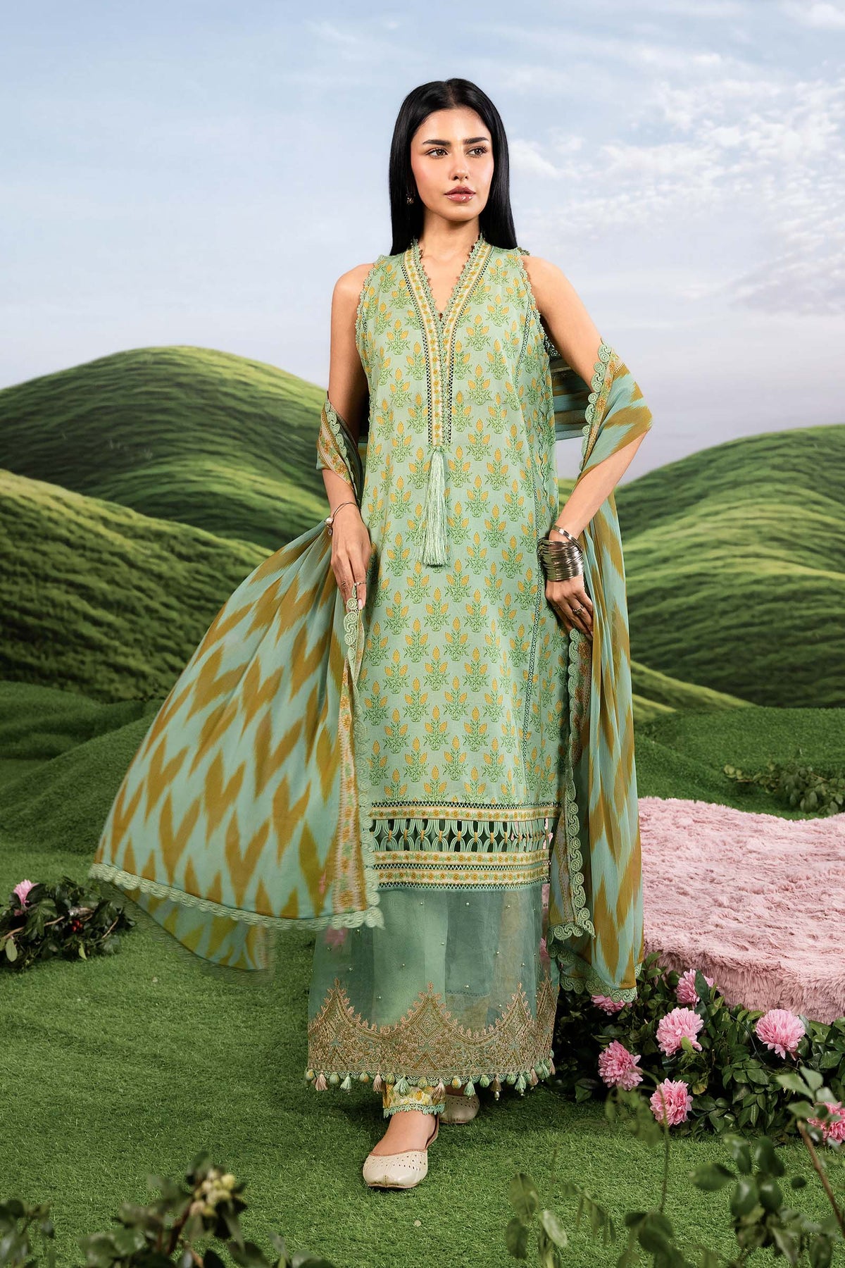 Maria B | M Basics Dreamscape Eid Lawn | MB-CUSV14-12B by Maria B - Designer Dress  - Type : Ladies Clothes - Available at Libayah - 100% Original 